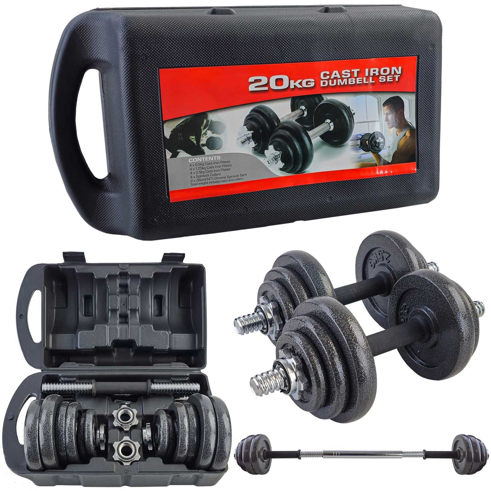 Hantel-Set 20 kg Profi Hantel Kurzhantel Langhantel Set Schwarz Gusseisen