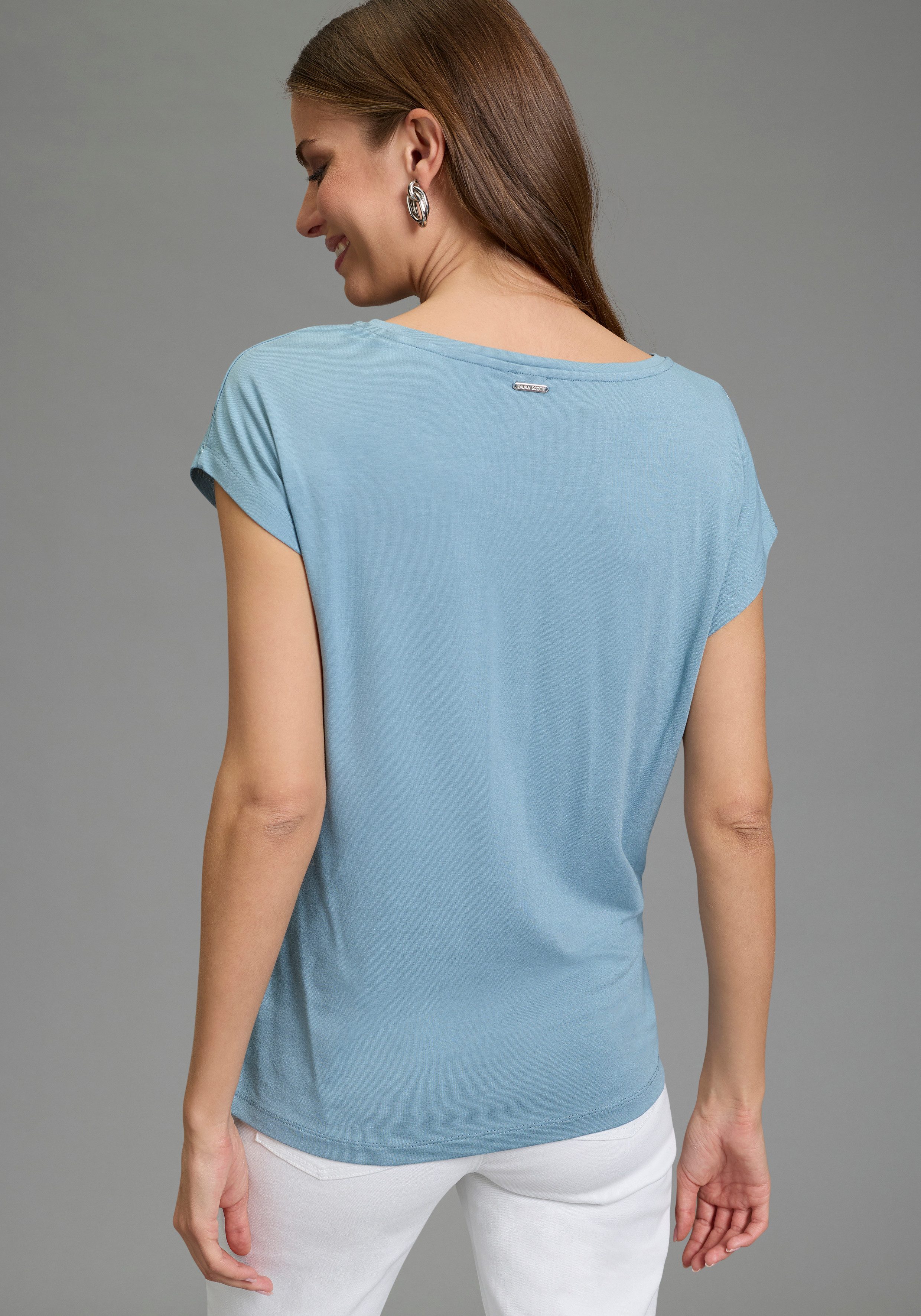 Laura Scott Rundhalsshirt figurumschmeichelnde Passform, aus elastischem Single Jersey
