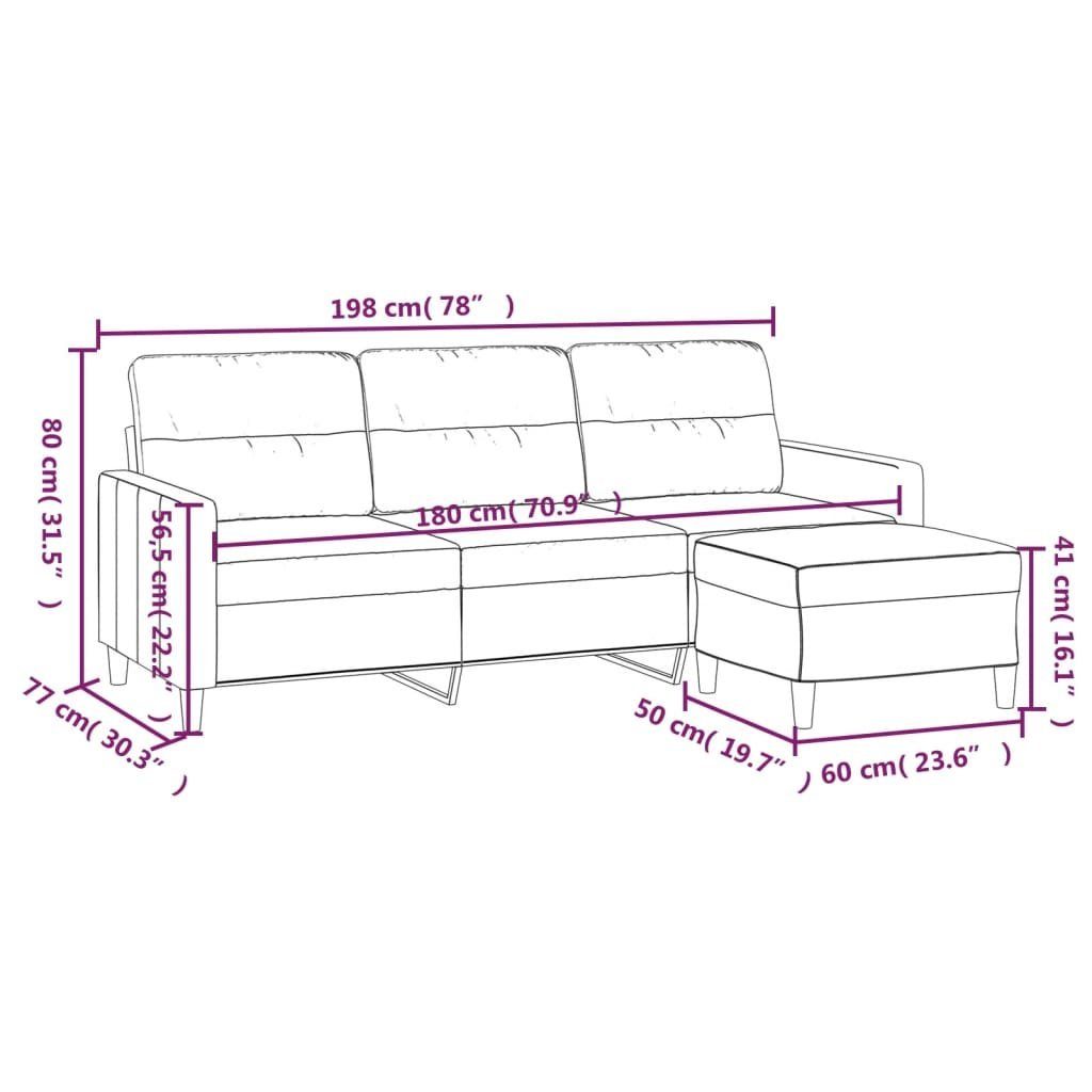 vidaXL Sofa 3-Sitzer-Sofa mit Hocker 180 Stoff Dunkelgrau cm