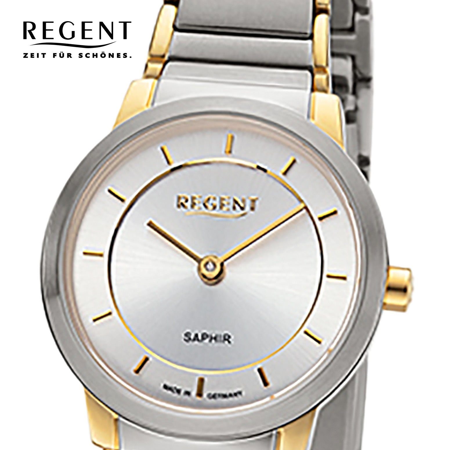 Regent Quarzuhr Regent Damen Armbanduhr Analoganzeige, (Analoguhr), Damen Armbanduhr rund, klein (ca. 26,5mm), Metallbandarmband
