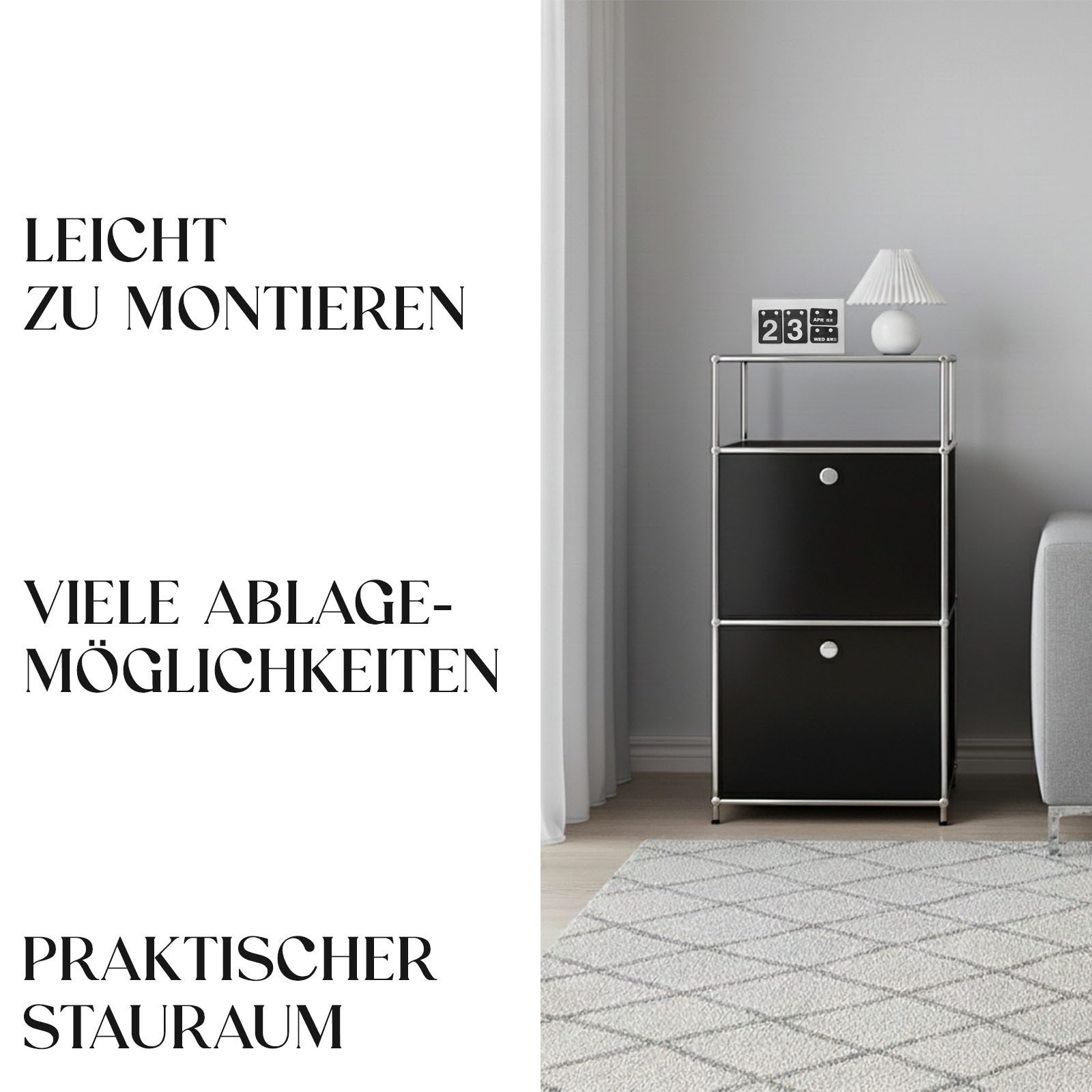 Floordirekt Mehrzweckregal Concept Epure MK-120, B50 × T40 × H100 cm, verschließbar Fächer, modular, Aufbewahrungsregal mit verchromtem Metallgestell, Design Re – Bild 5 von 5
