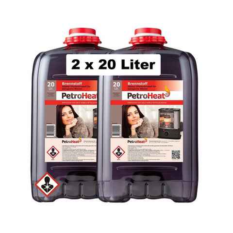 PetroHeat Petroleum 2 Kanister á 20 Liter Brennstoff für Petroleumofen, für mobile Petroleum-Heizung, Petroleumöfen, geruchsarm