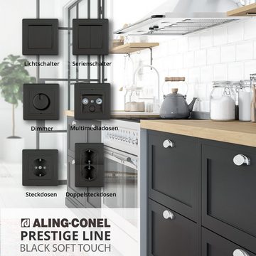 Aling Conel Lichtschalter Prestige Line Schalter mit Glimmlampe Schwarz Soft Touch (Packung), VDE-zertifiziert
