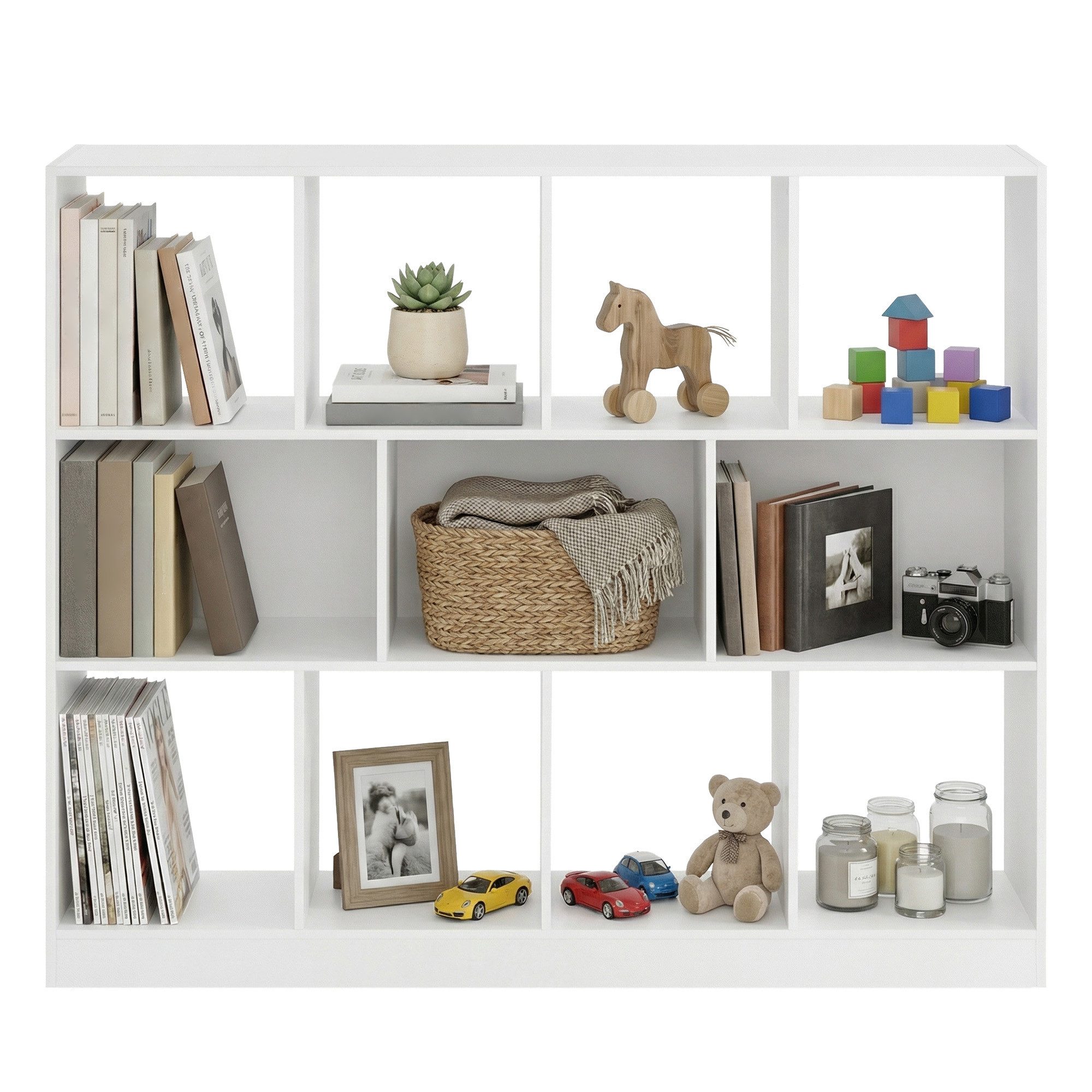VASAGLE Bücherregal Würfelregal, Stand, 30 x 126 x 100 cm, Wohnzimmer, Büro, 11 offene Fächer, horizontal, vertikal oder kopfüber verwendbar, weiß
