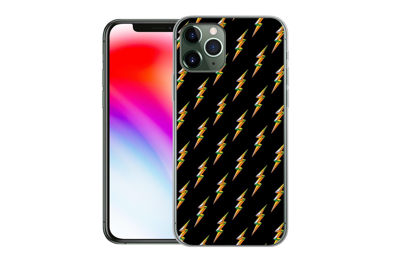 MuchoWow Handyhülle für Apple iPhone 11 Pro Blitzschlag - Gelb - Schwarz, Smartphone-Bumper, Print, Handy Schutzhülle Dünn