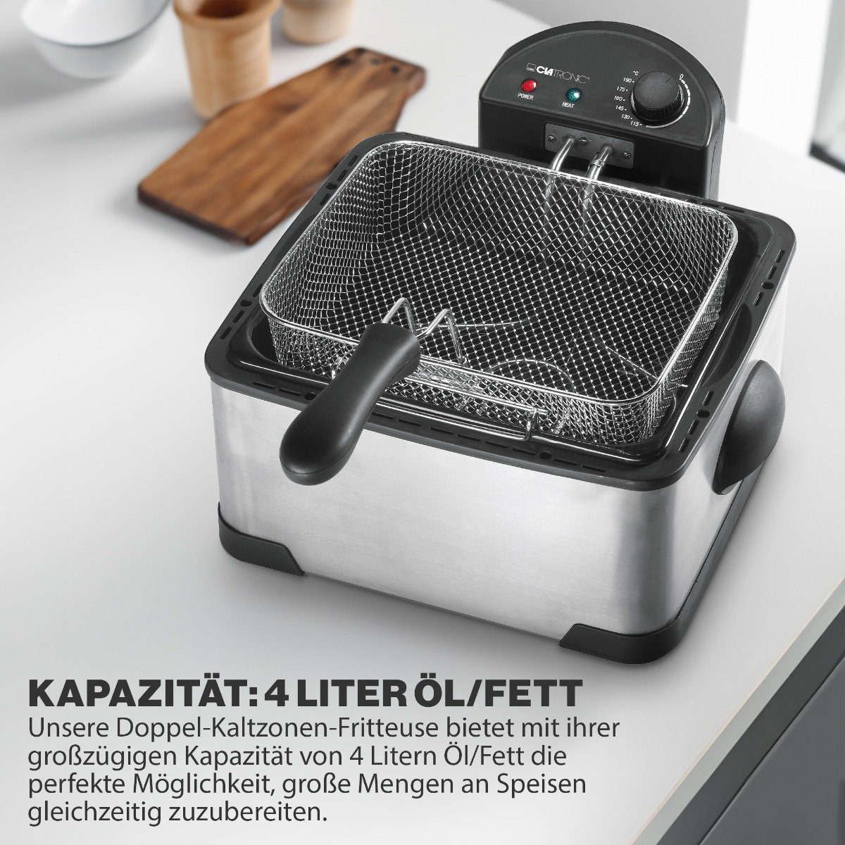 CLATRONIC Kaltzonenfritteuse FR 3195, inkl. 3 Frittierkörbe, für 4 Liter Öl/Fett