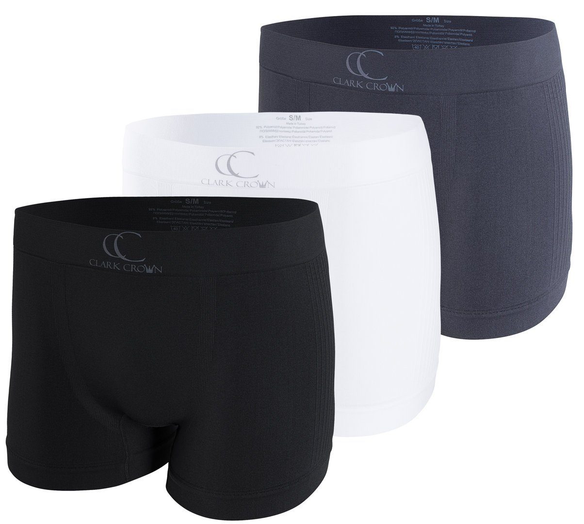 gemischt-gerippt Crown® (3-St) Seamless weiche Boxershorts Clark Microfaser-Qualität