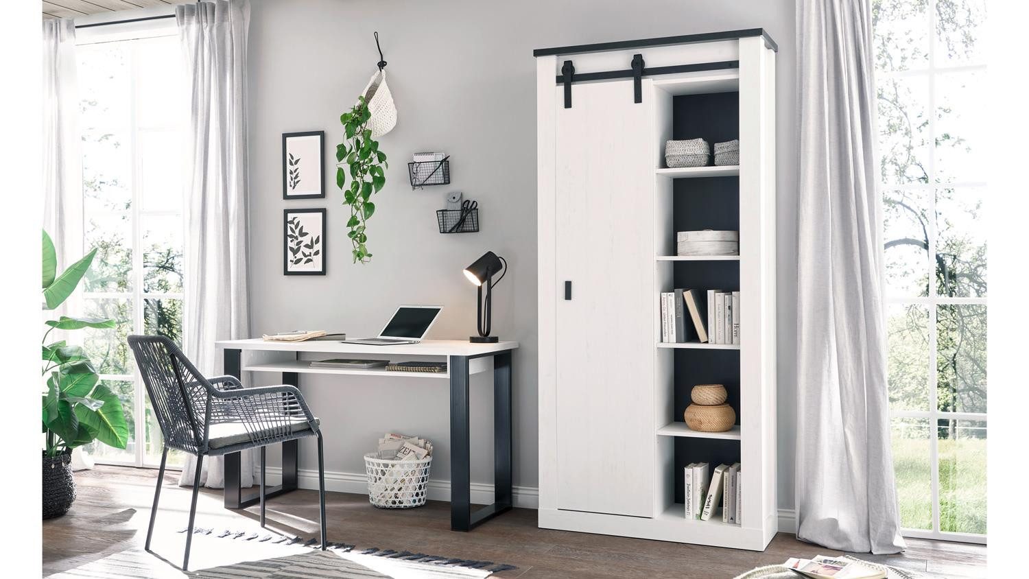 Möbel Akut Büromöbel-Set Büro-Set Sherwood O4 Office Pinie weiß und anthrazit, (2-tlg)