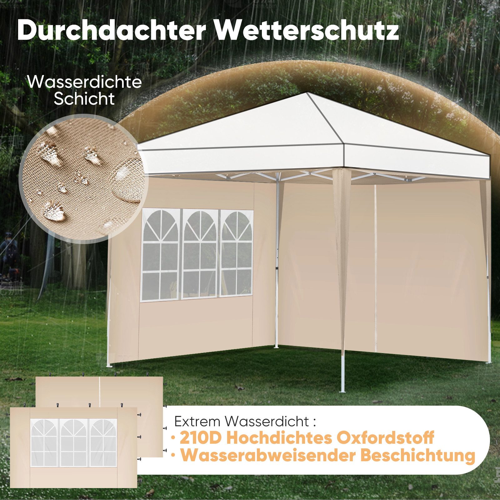 Sekey Pavillonseitenteil 2er Set Pavillon Seitenteile Seitenwand für Faltpavillon 300 x 300 cm, Mit Reißverschluss, mit Fenster / auch für 300 x 600 cm, 300 x 9 – Bild 4 von 5
