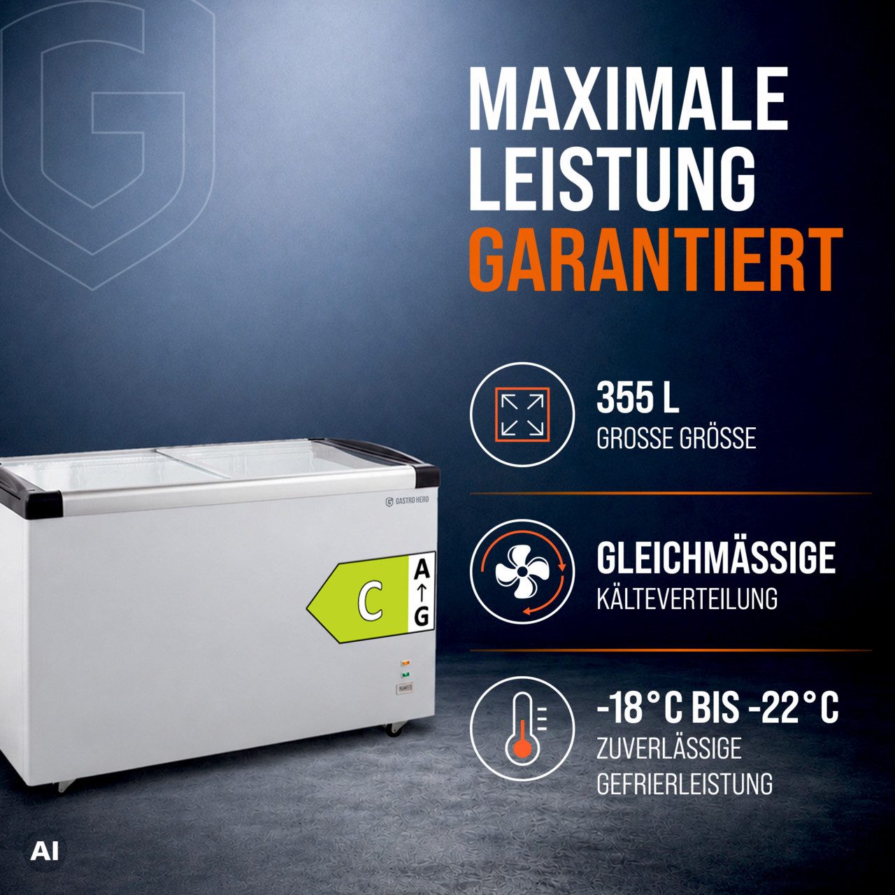 GastroHero Gefriertruhe Tiefkühltruhe 355 Liter mit Glasschiebedeckel & Rollen abschließbar TKTR-ECO450GN, 127.5 cm breit, 355 l – Bild 2 von 5