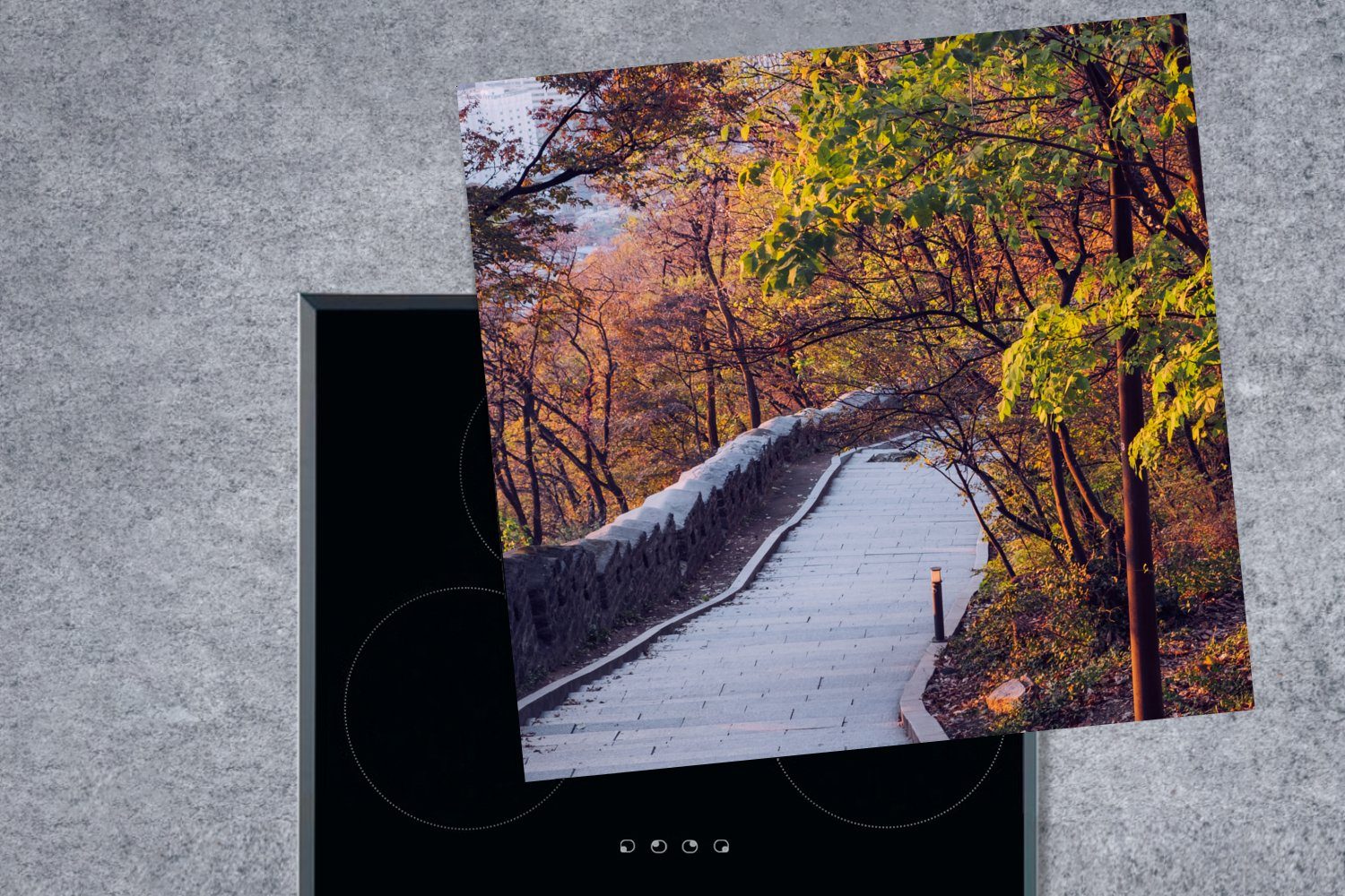 Vinyl, für Ceranfeldabdeckung, 78x78 in (1 tlg), MuchoWow Namsan Treppe küche Korea, Zuis zum Herdblende-/Abdeckplatte Arbeitsplatte cm,