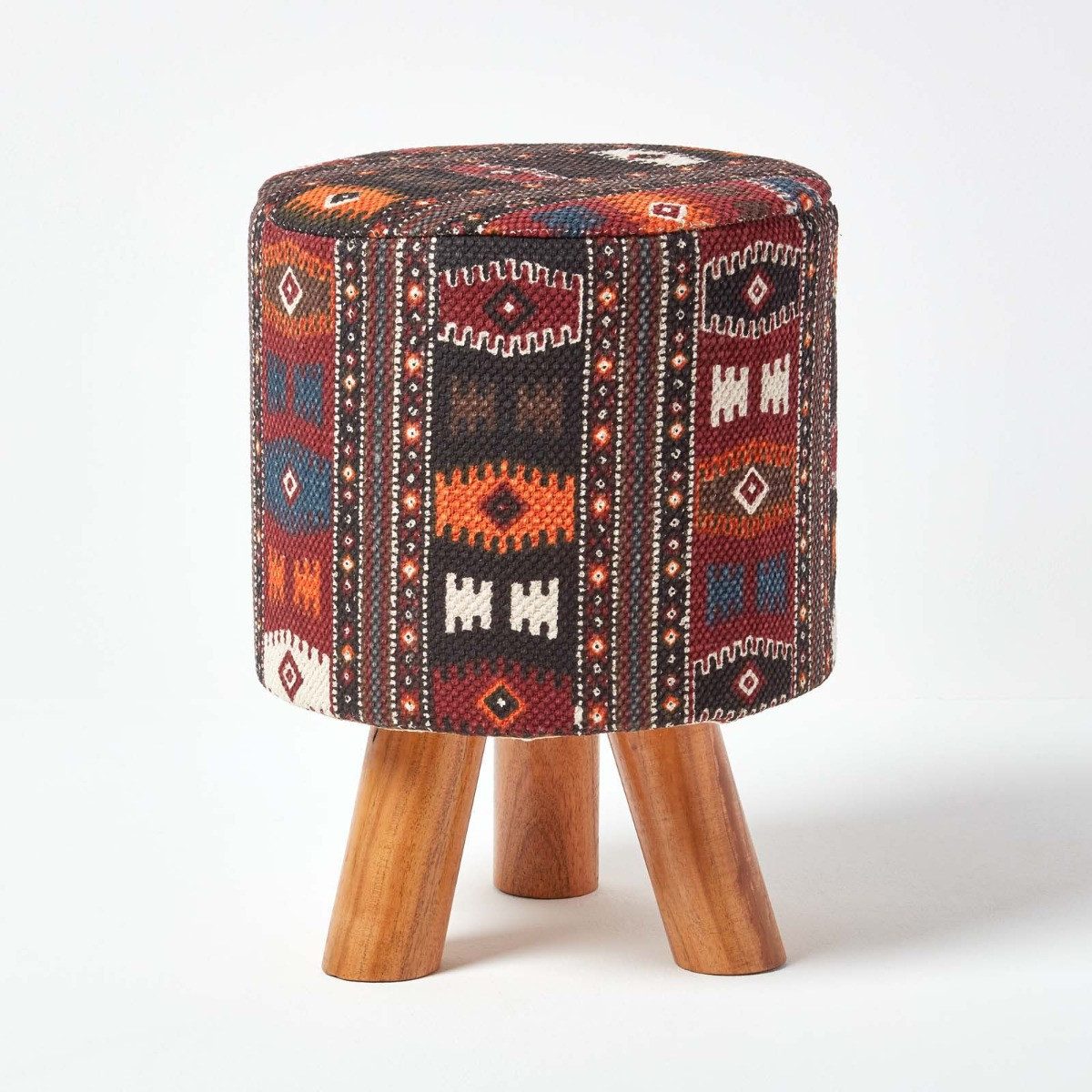Homescapes Fußhocker Hocker Kilim-Design Holzfüße 32 Rund