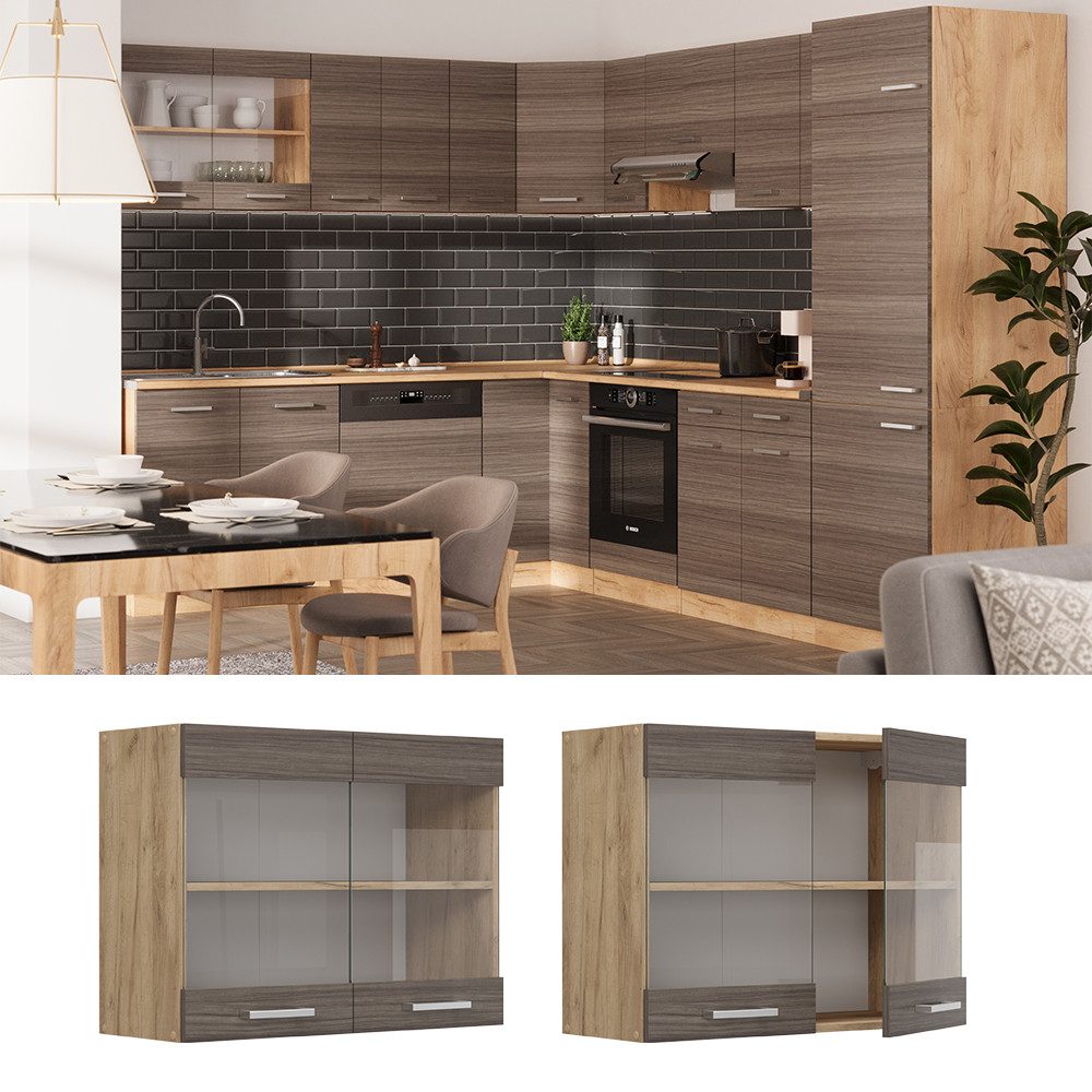Vicco Glashängeschrank R-Line, Edelgrau/Goldkraft Eiche, 80 günstig online kaufen