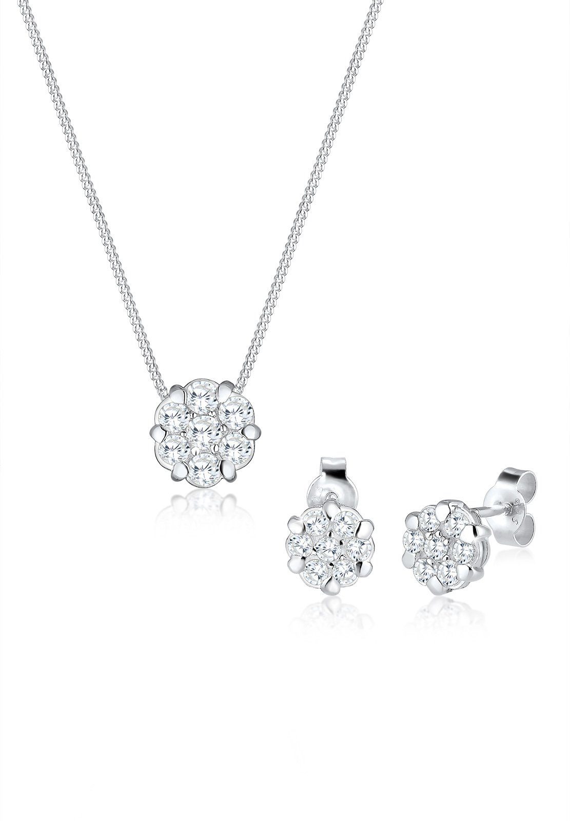 Schmuckset Set mit Blumen Motiv Steinen Zirkonia Weiß 925 Sterling Silber