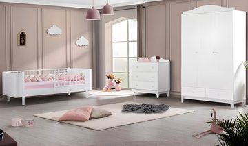 JVmoebel Jugendzimmer-Set Weiß Kinderzimmer 3tlg Möbel Kinderbett Kleiderschrank Kommode, (3-St., Bett + Kommode + Kleiderschrank), Made in Europa