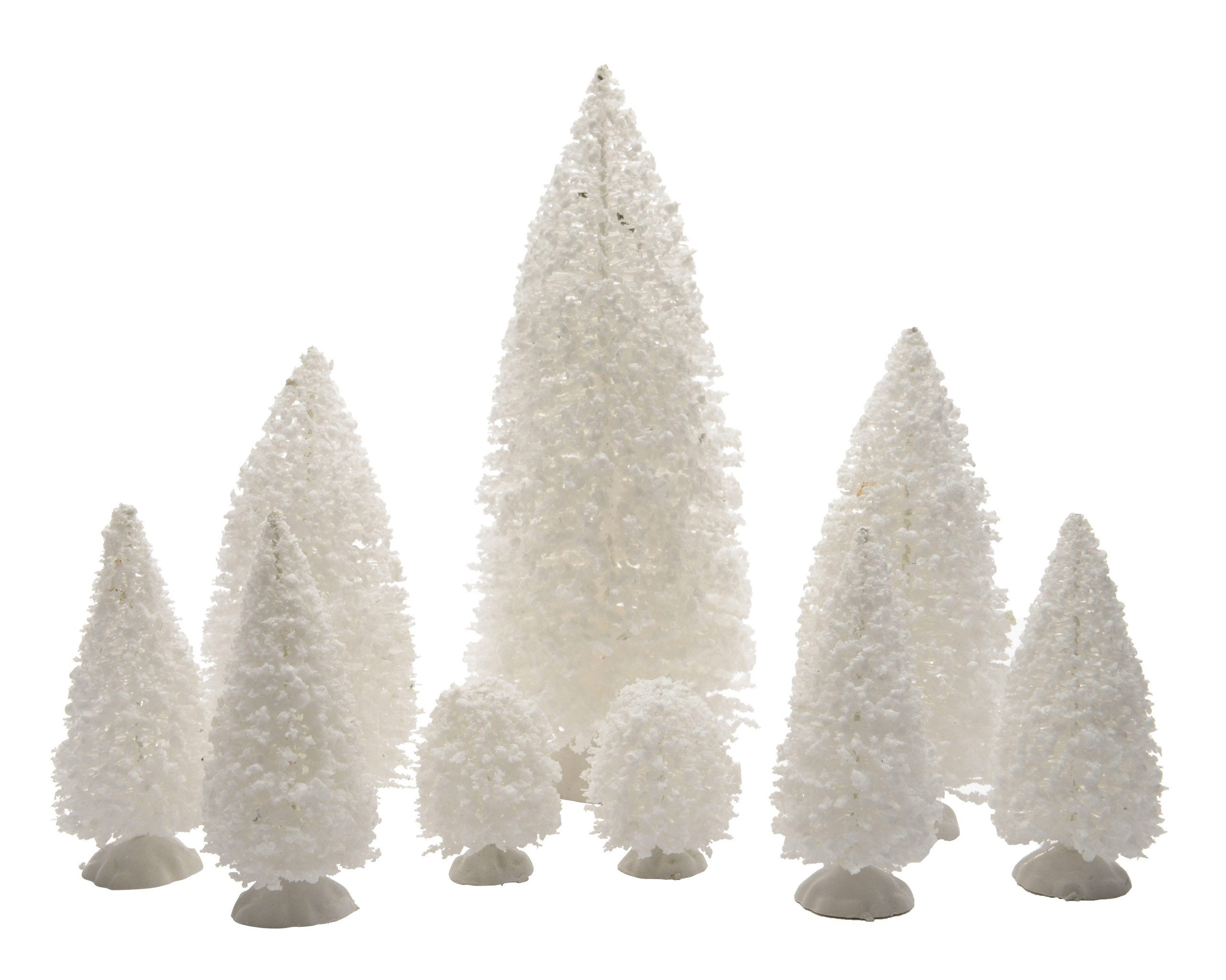 Kaemingk Weihnachtsfigur, Deko Baum 4,5-22,5cm Kunststoff Bäumchen beschneit 9er Set Weiß