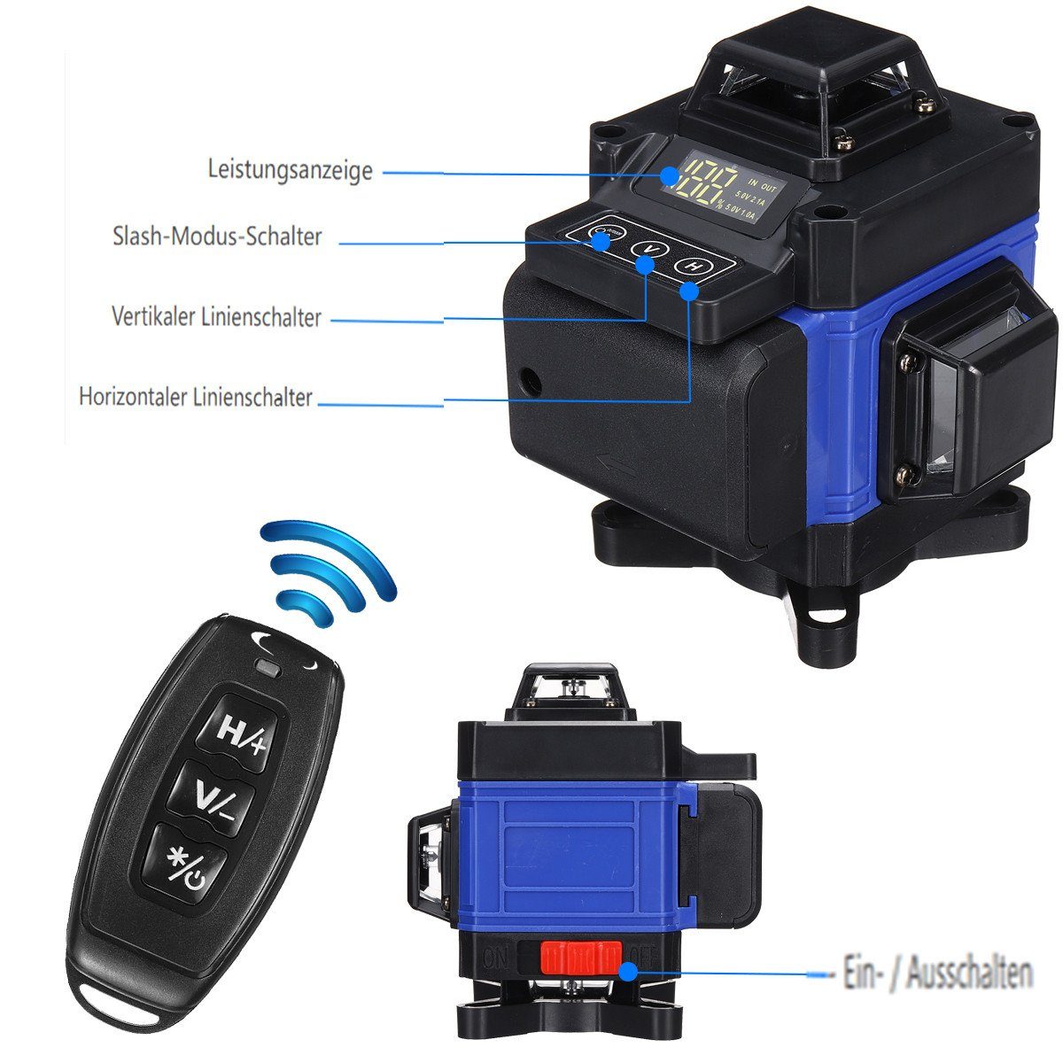 Linienlaser 360° Linien 16 Akku) (4D 2 Insma Kreuzlinienlaser Laserwasserwaage, mit
