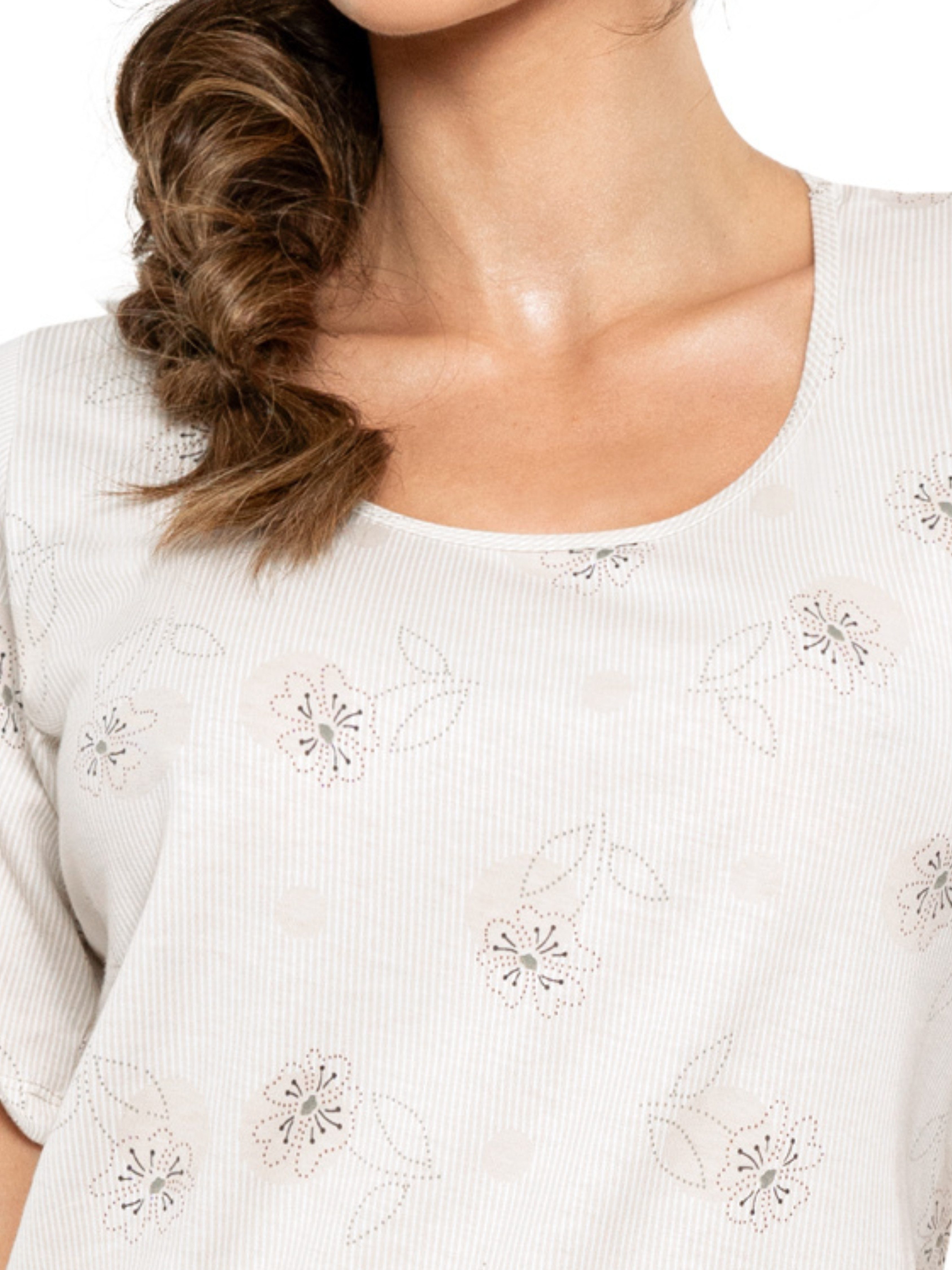 Donna Capri-Pyjama 3/4 Schlafanzug in Natur-Tönen (2 tlg) Basic 3/4-Pyjama-Hose in Ecru-Beige