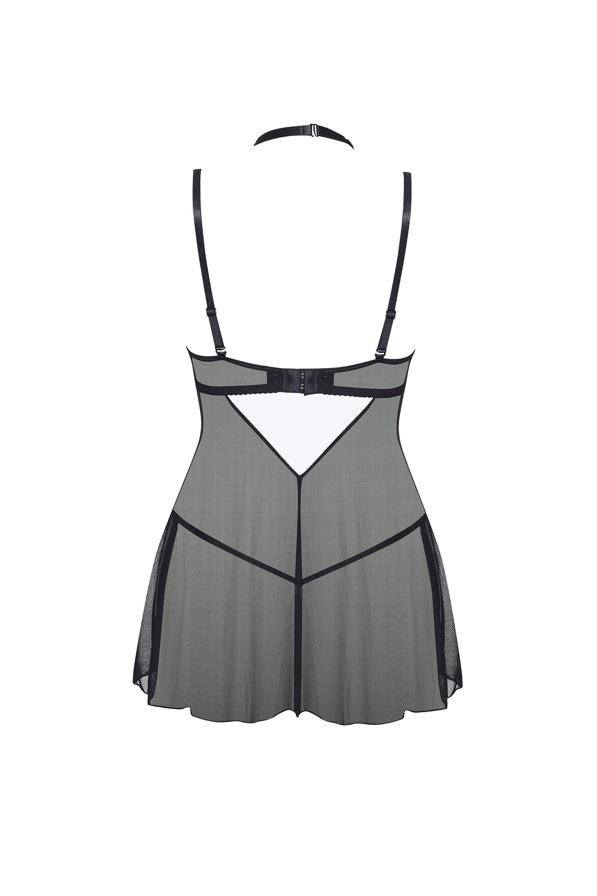 Beauty Night Fashion Negligé Babydoll Mariana schwarz-silber mit String Nachthemd (2-tlg)