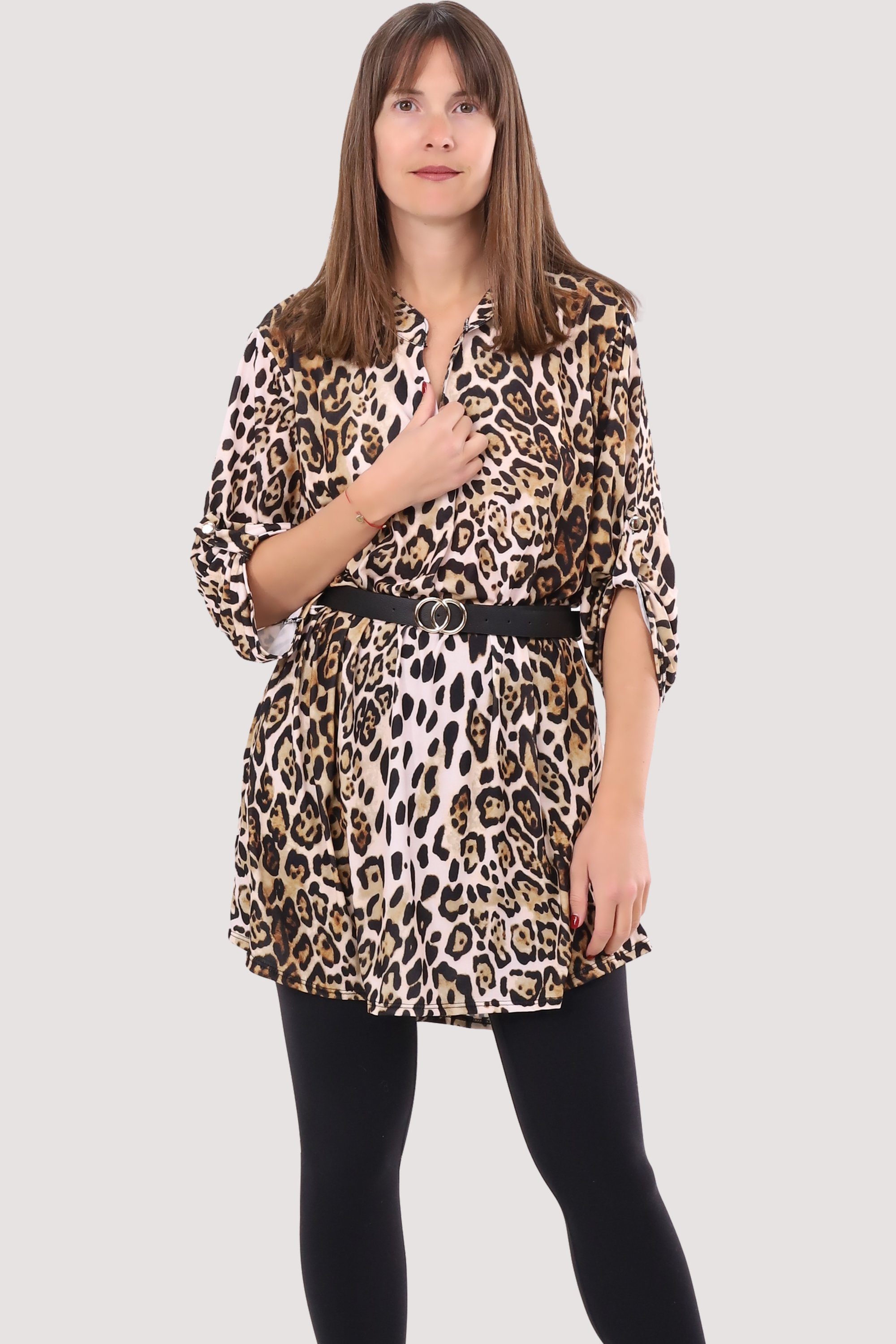 malito more than fashion Druckkleid 23203 Animalprint Kleid Tunika Bluse mit Gürtel Einheitsgröße Gepard 1