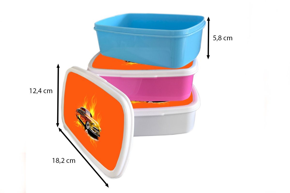 für und Erwachsene, Orange - Vintage, - Jungs Auto Brotbox für (2-tlg), Flammen Feuer und MuchoWow Brotdose, weiß Kunststoff, Kinder Mädchen - - Lunchbox