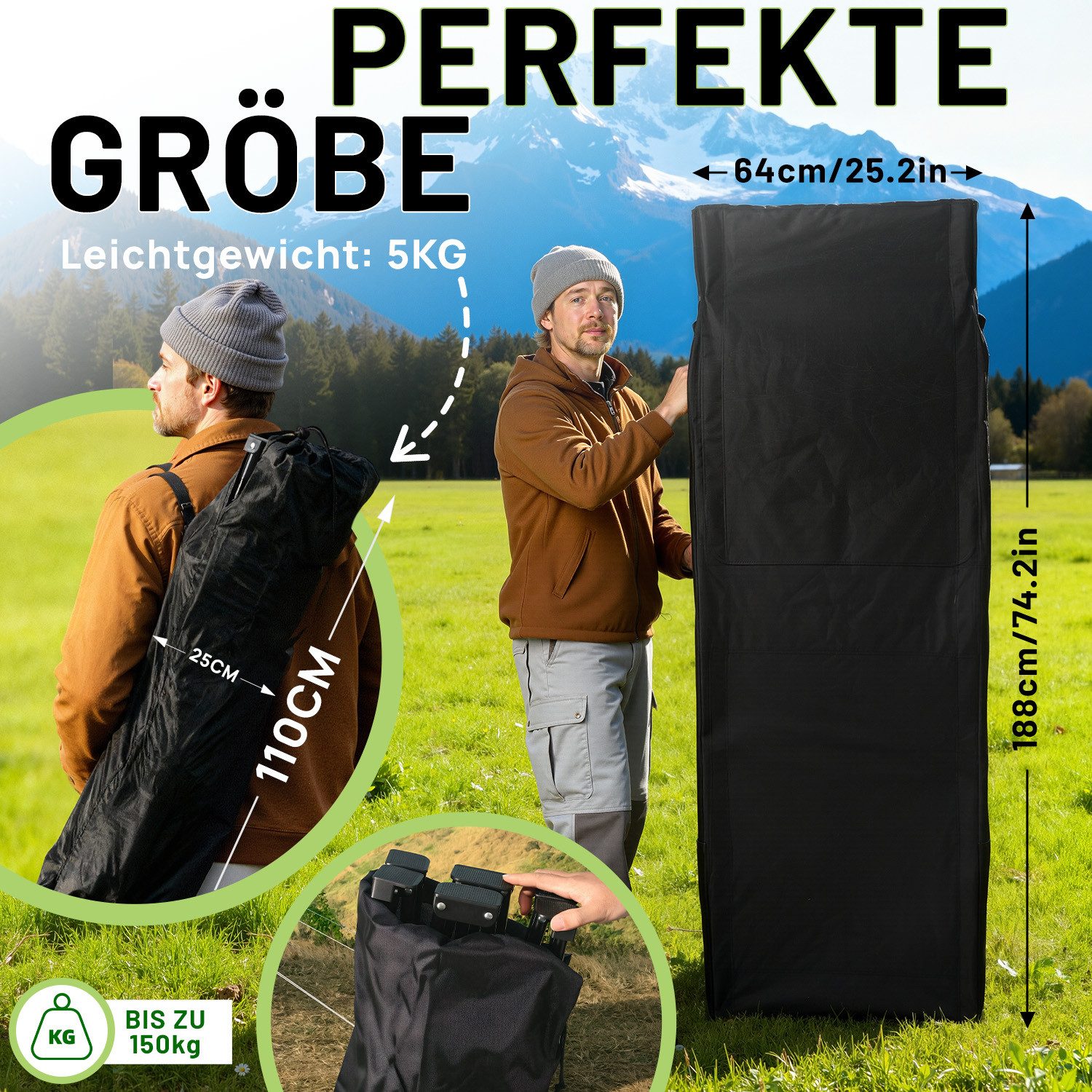 kehot Klappbett Campingbett Feldbett Klappbar 188x64x49 cm, mit 4 cm Polsterauflage (Faltbare Relaxliege aus Oxford-Gewebe,stabilem Stahlgeerüst,Tragetasche, Ve – Bild 2 von 5