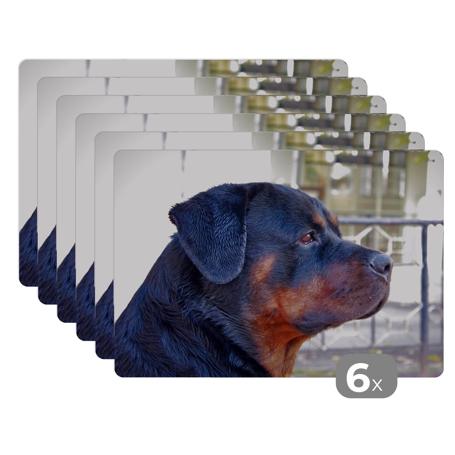 Platzset, Seitenansicht des Kopfes eines Rottweilers, MuchoWow, (6-St), Platzset, Platzdecken, Platzmatte, Tischmatten, Schmutzabweisend