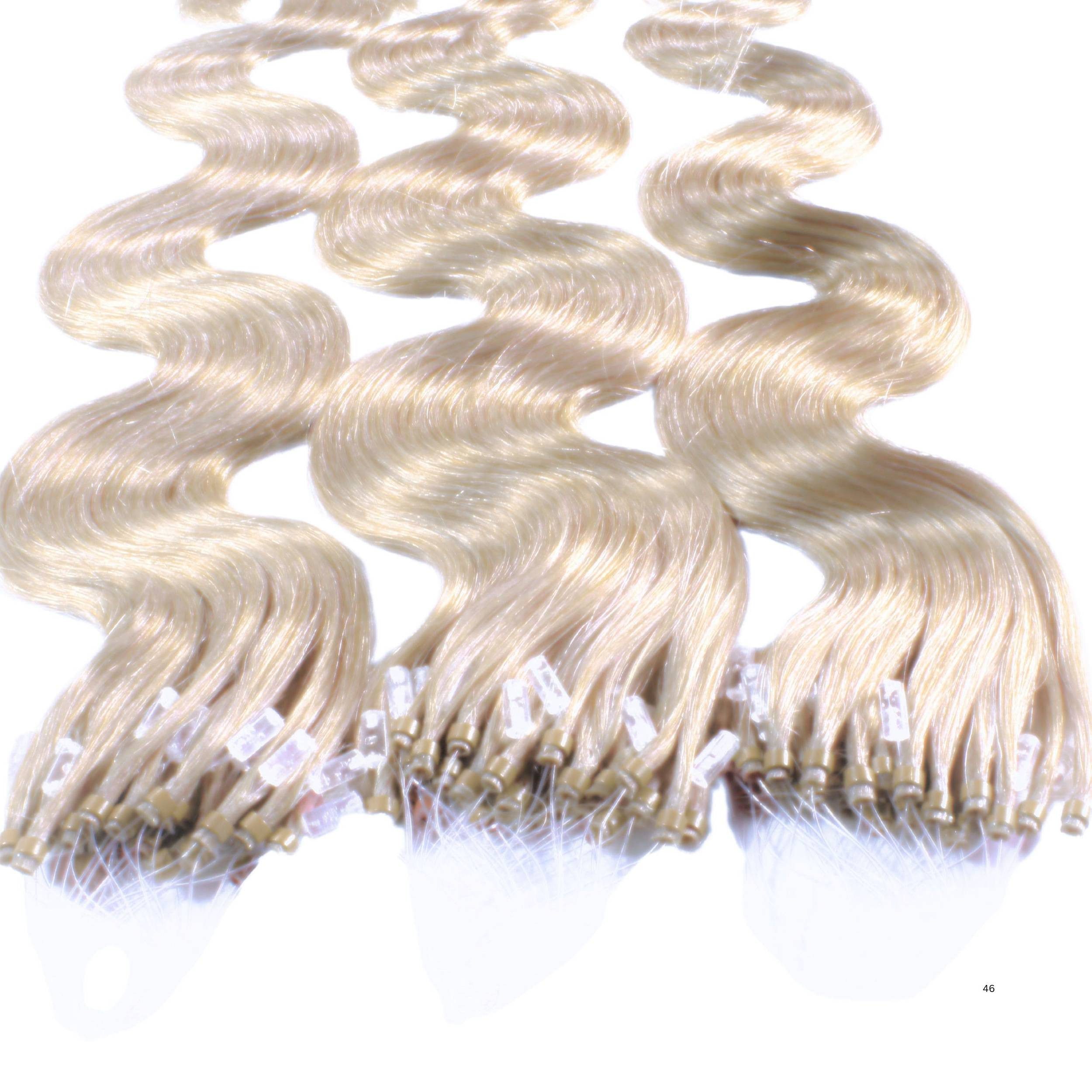 hair2heart Echthaar-Extension Microring Loops - gewellt #10/1 Hell-Lichtblond Asch 1g 40cm