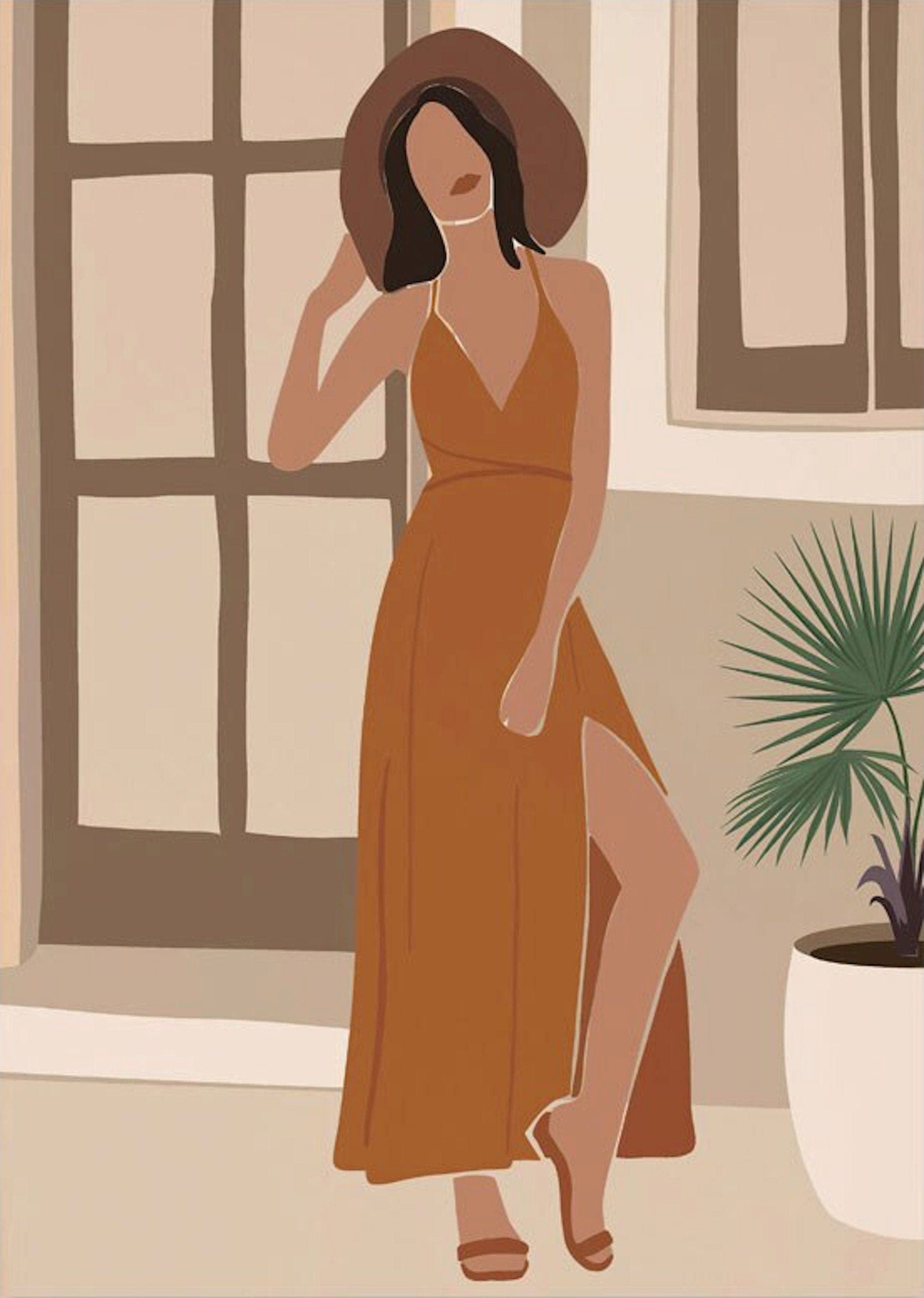 JUSTGOODMOOD Poster Boho Frau und Blätter als Deko Print ohne Rahmen 13 x 18 cm 3, 3 (1 St)