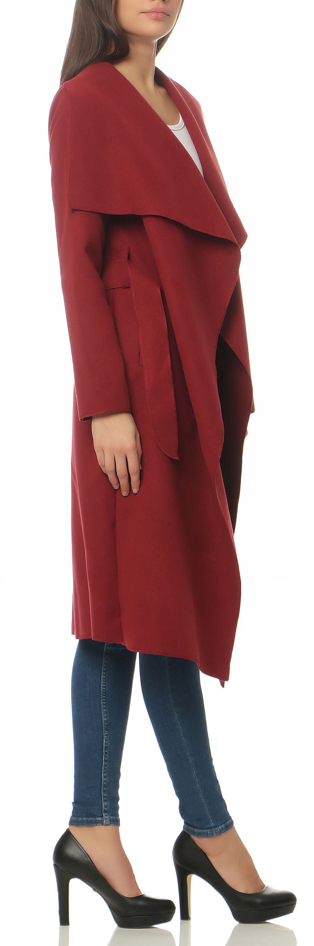 malito more than fashion Langmantel malito Damen Mantel lang mit Wasserfall-Schnitt, Trenchcoat mit Gürte langer Mantel im Wasserfall-Schnitt mit Bindegürtel Einheitsgröße