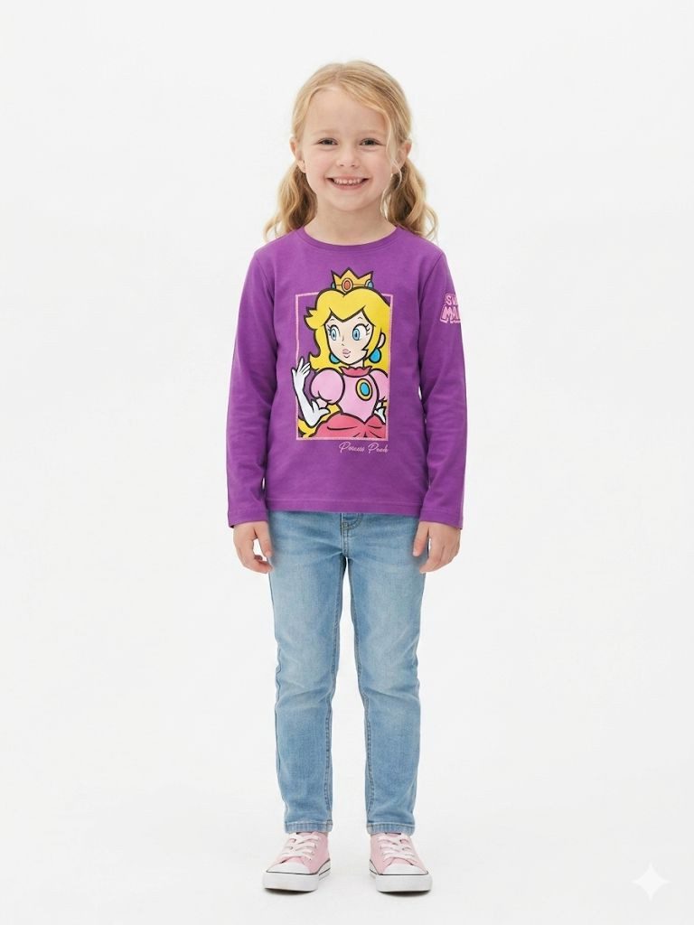 Super Mario Langarmshirt Super Mario Kinder Langarmshirt – Princess Peach & Yoshi Fan-Edition SuperMario Mädchen langarm T-Shirt