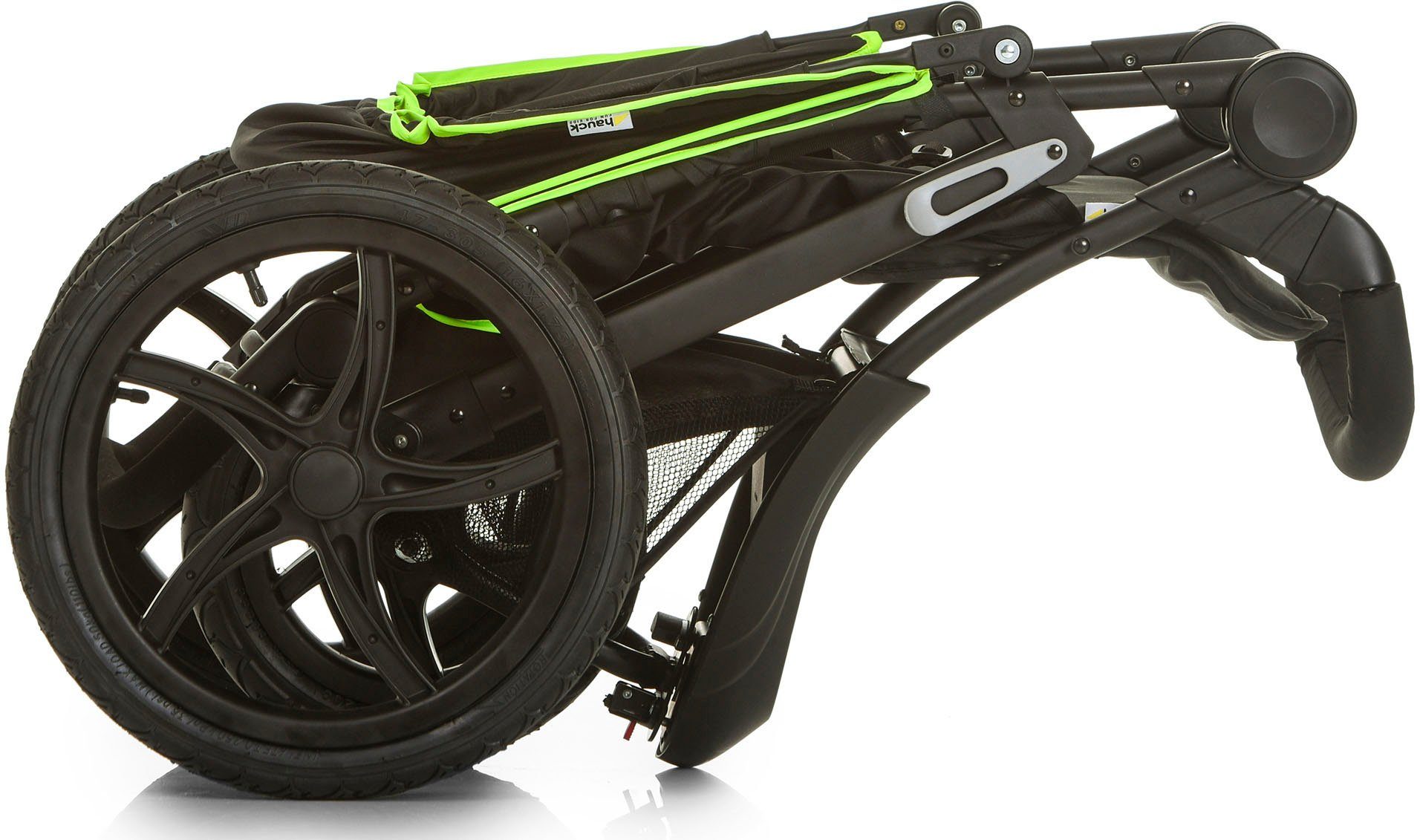 Hauck Runner three-wheeled stroller, black/neon yellow, with swivel and lockable front wheel