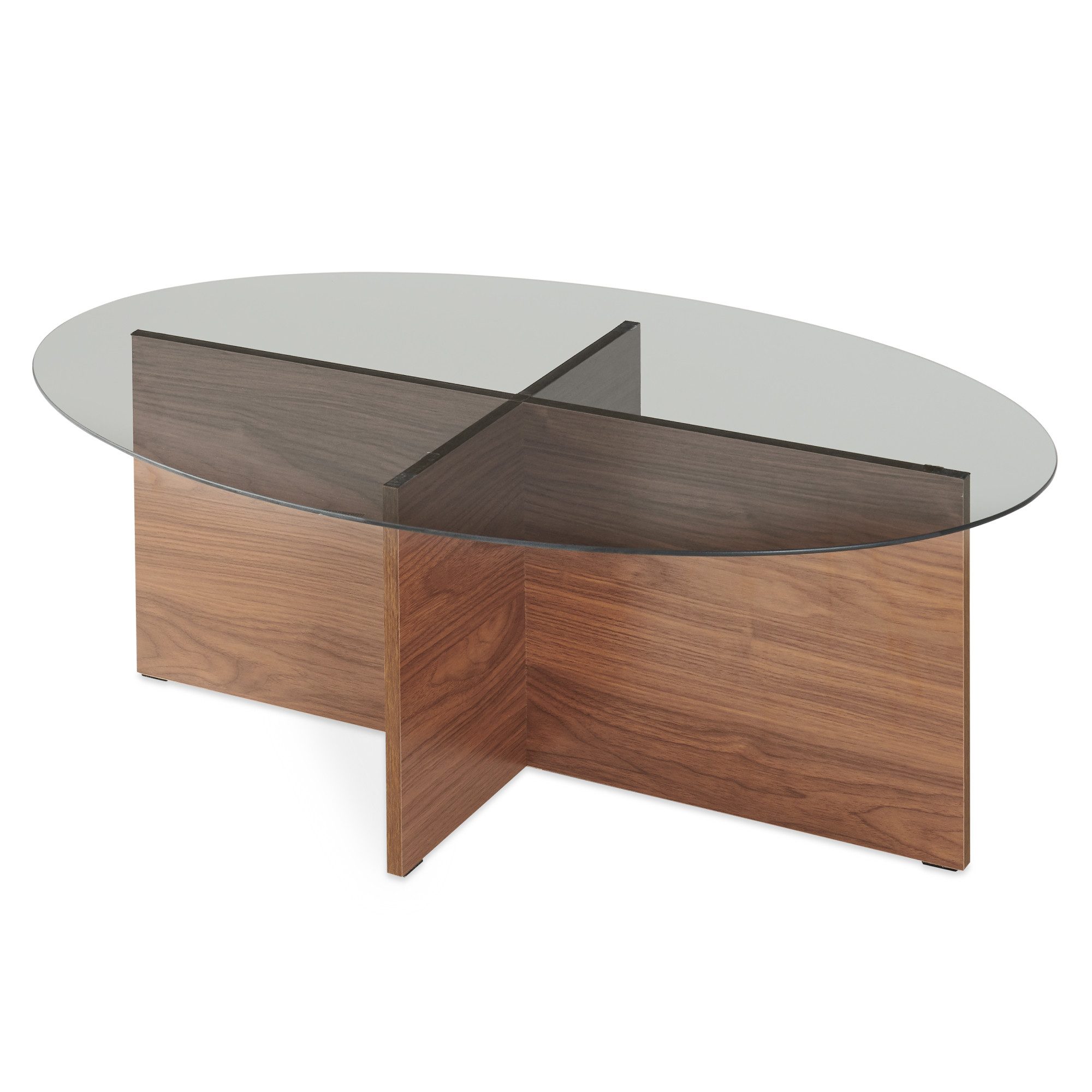 en.casa Couchtisch, »Viroya« 100 x 60 x 36 cm mit Glasplatte oval Walnussoptik/Grau