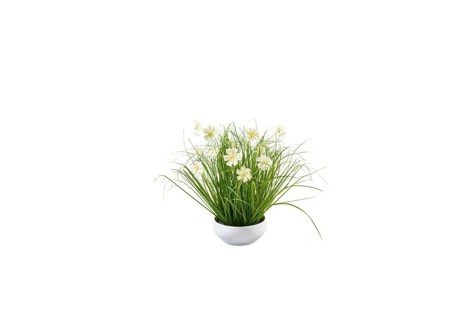 ca. Klocke creme/ 42 Blüten, Friedrich cm, Kunstpflanze mit GmbH, grün, 42 Höhe in Gras Schale cm