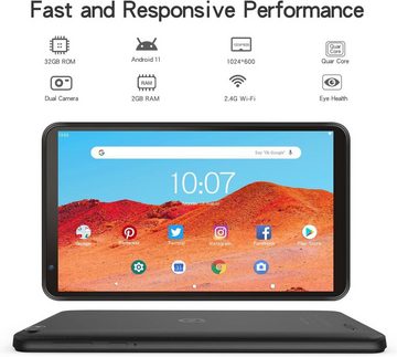PRITOM 4GB(2+2 Expand), (Expandable 128GB) Tablet (7", 128 GB, Android 11, mit HD IPS Display Dual Kamera WiFi BluetoothTabletmitschwarzemGehäuse)