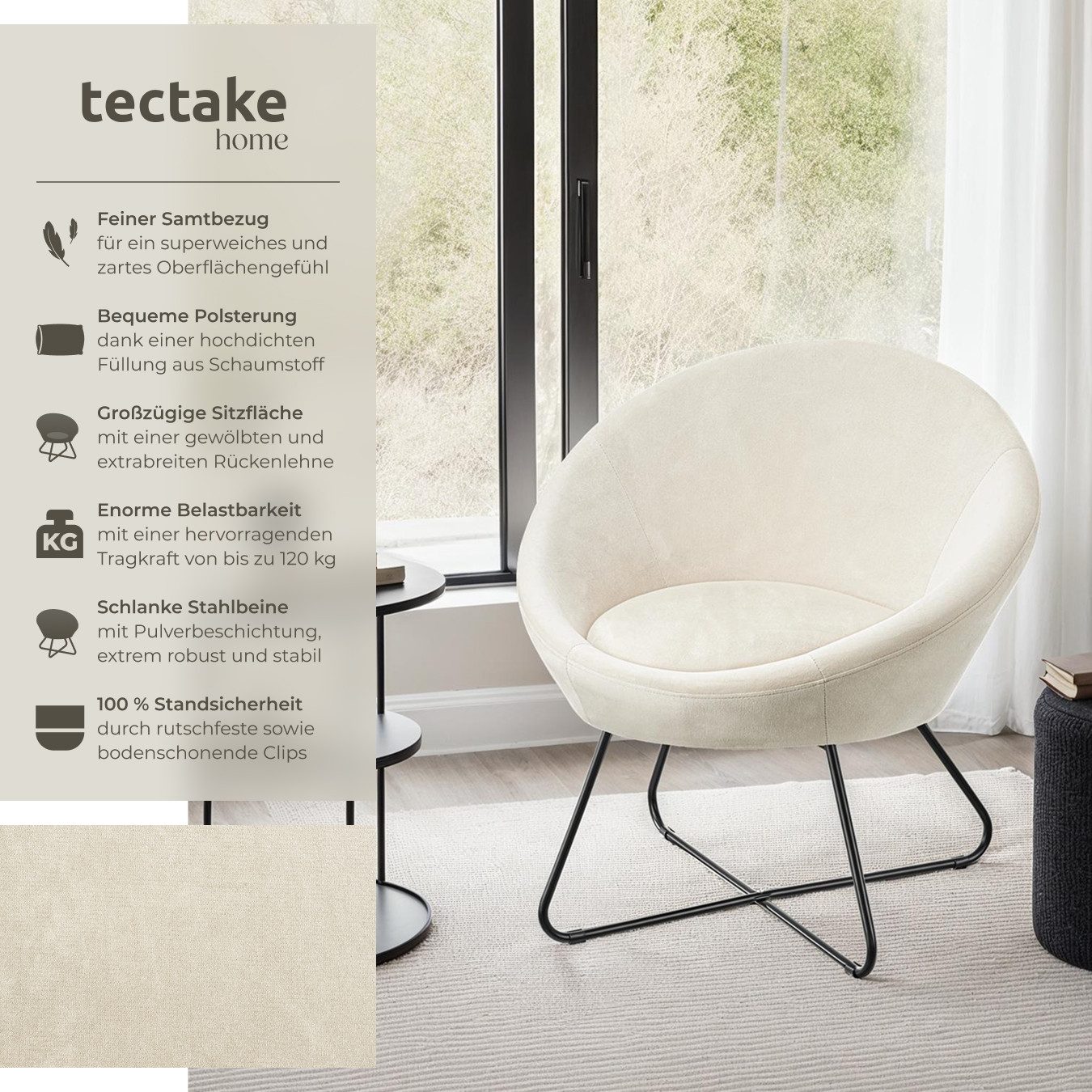 tectake Relaxsessel Cocktailsessel, gepolstert, mit Bouclé- günstig online kaufen