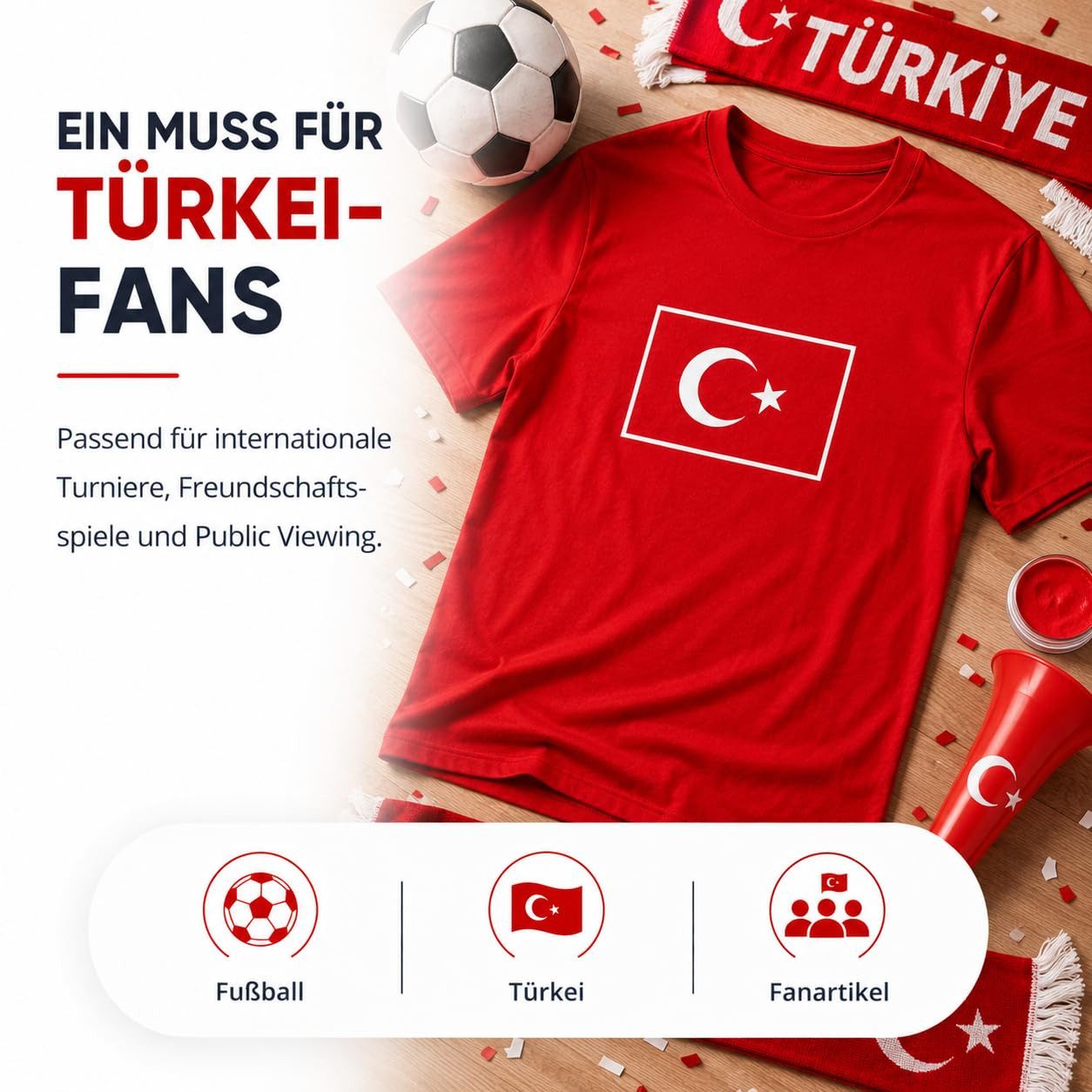Athlejoy Fußballtrikot Fußball Weltmeisterschaft 2026 Türkei T-Shirt – Türkiye Trikot