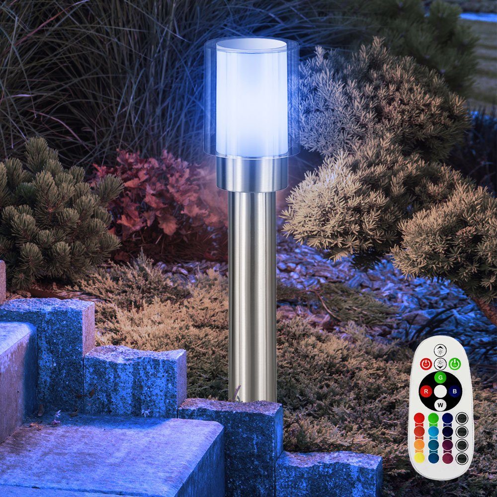 etc-shop LED Außen-Stehlampe, Leuchtmittel inklusive, Warmweiß, Farbwechsel, Sockelleuchte Außen Edelstahl Stehleuchte Gartenlampe
