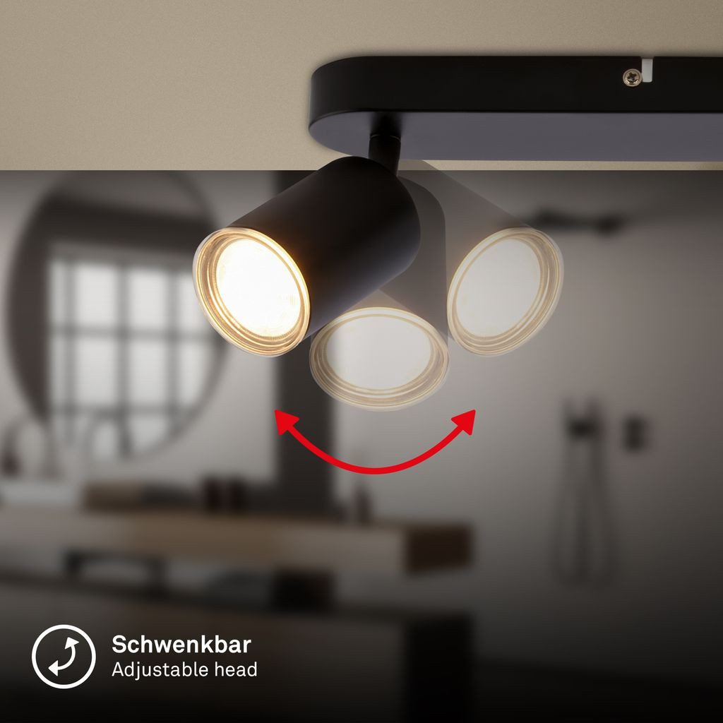 Briloner Leuchten LED Deckenleuchte Deckenlampe IP44 schwenkbar GU10 3-flammig, ohne Leuchtmittel, Abhängig vom Leuchtmittel - Warmweiß / Neutralweiß / Kaltweiß, 47,5x8,5 cm, Wohnzimmer, Schlafzimmer, Badezimmer, Büro