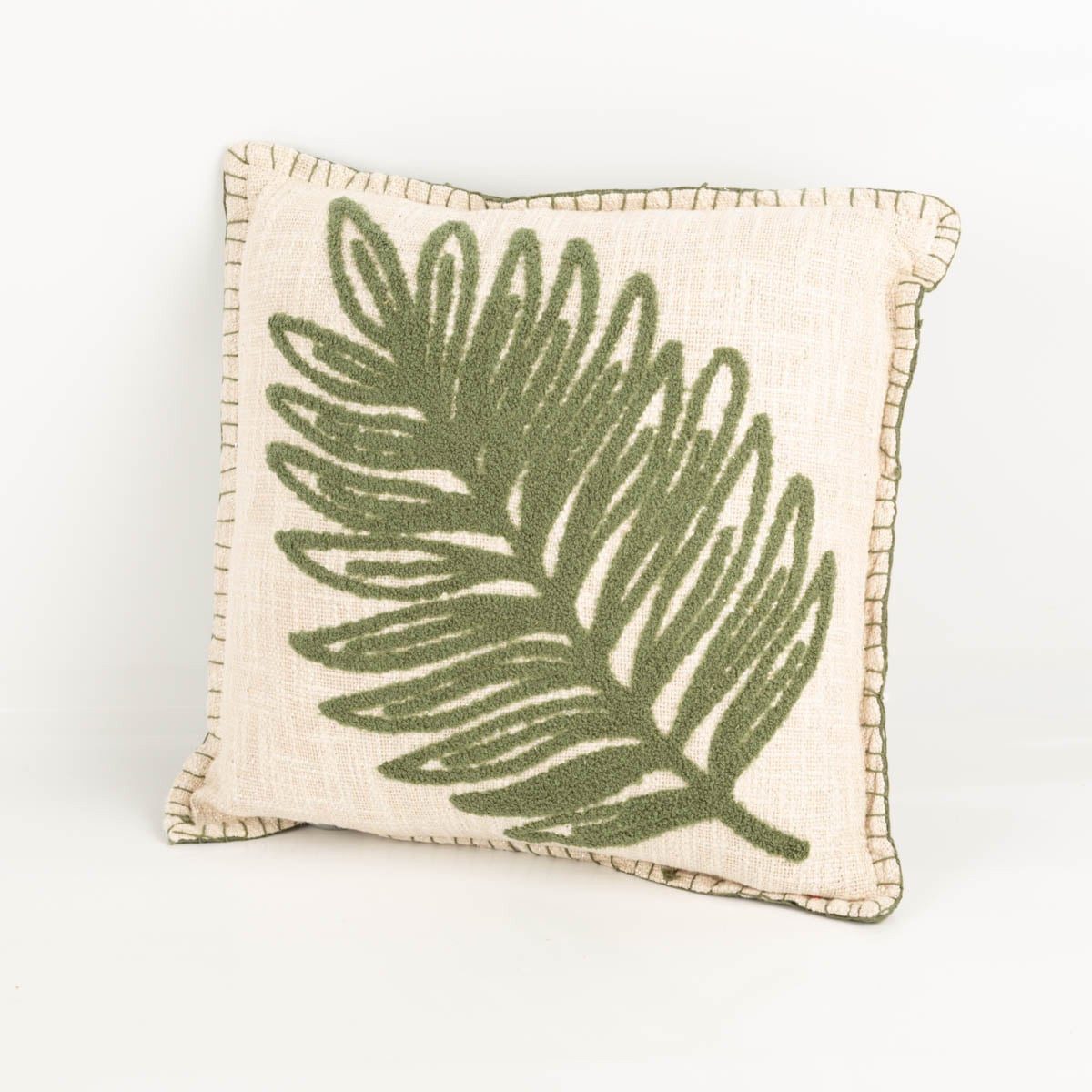 SCHÖNER LEBEN. Dekokissen Dekokissen Monstera-Blatt getuftet Baumwolle beige grün silber 45x45cm