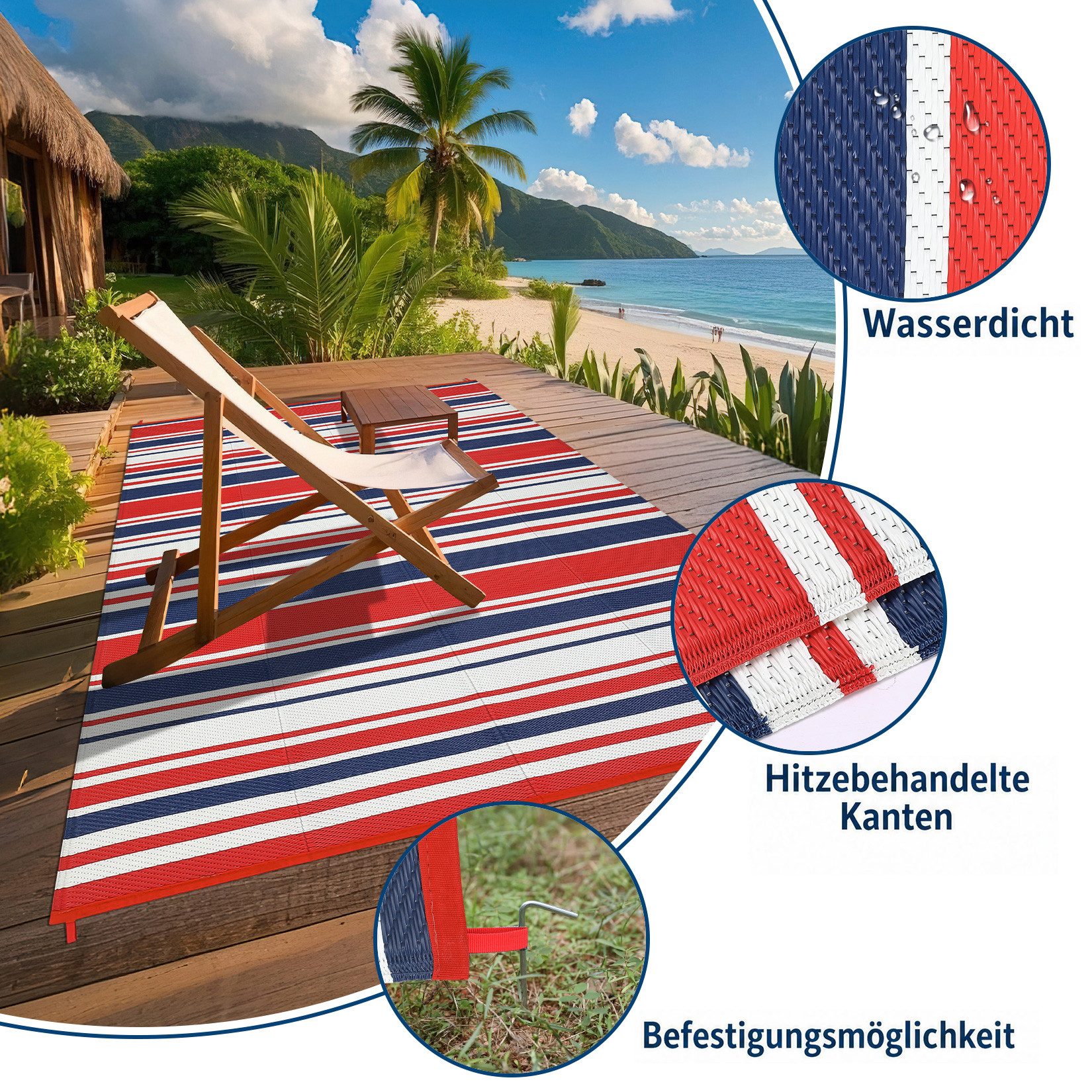 GarveeMore Outdoorteppich Outdoor-Teppich, wasserabweisend, PP-Gewebe, UV-beständig, für Terrasse, Balkon & Garten