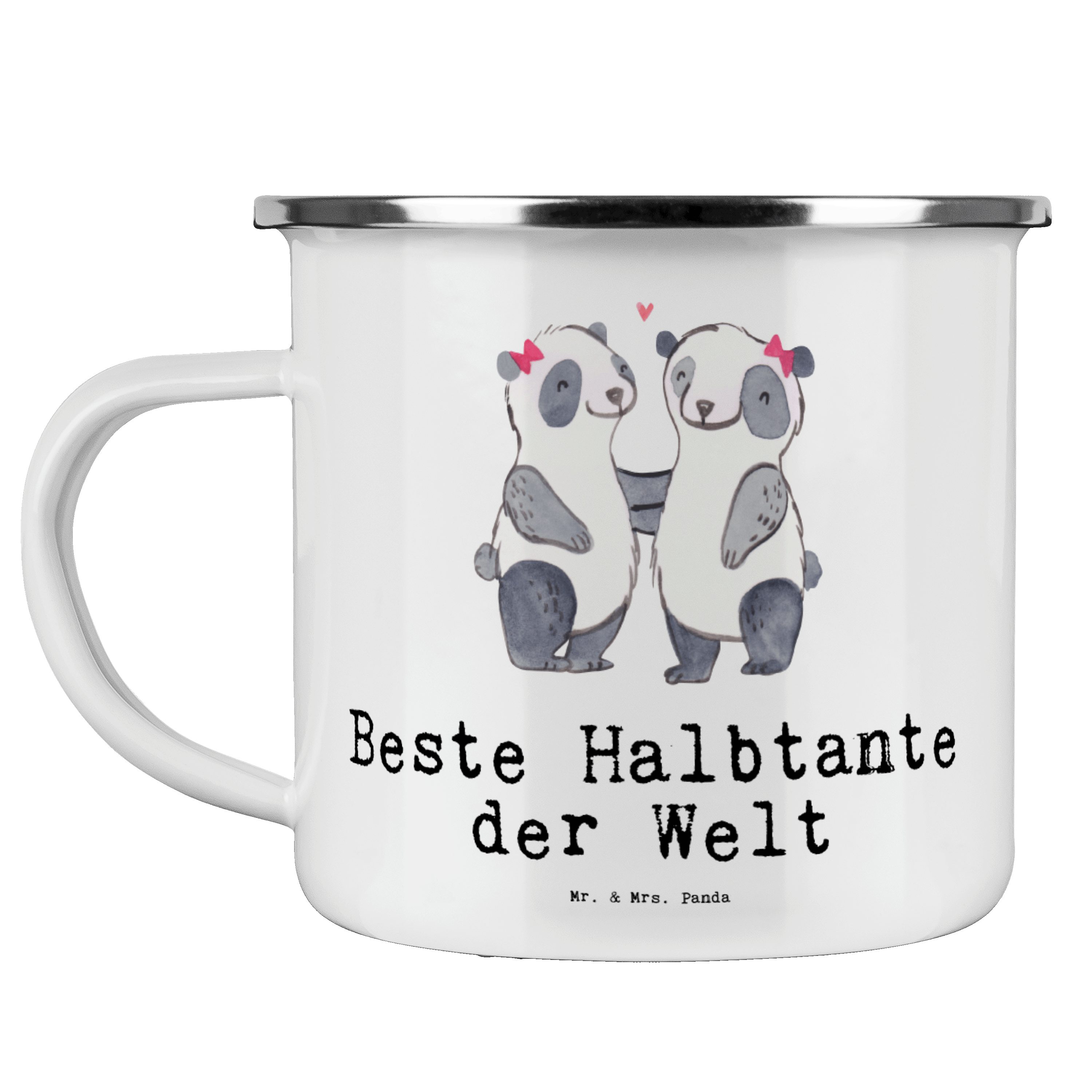 Mr. & Mrs. Panda Becher Panda Beste Halbtante der Welt - Weiß - Geschenk, Stief, Emaille Camp, Emaille
