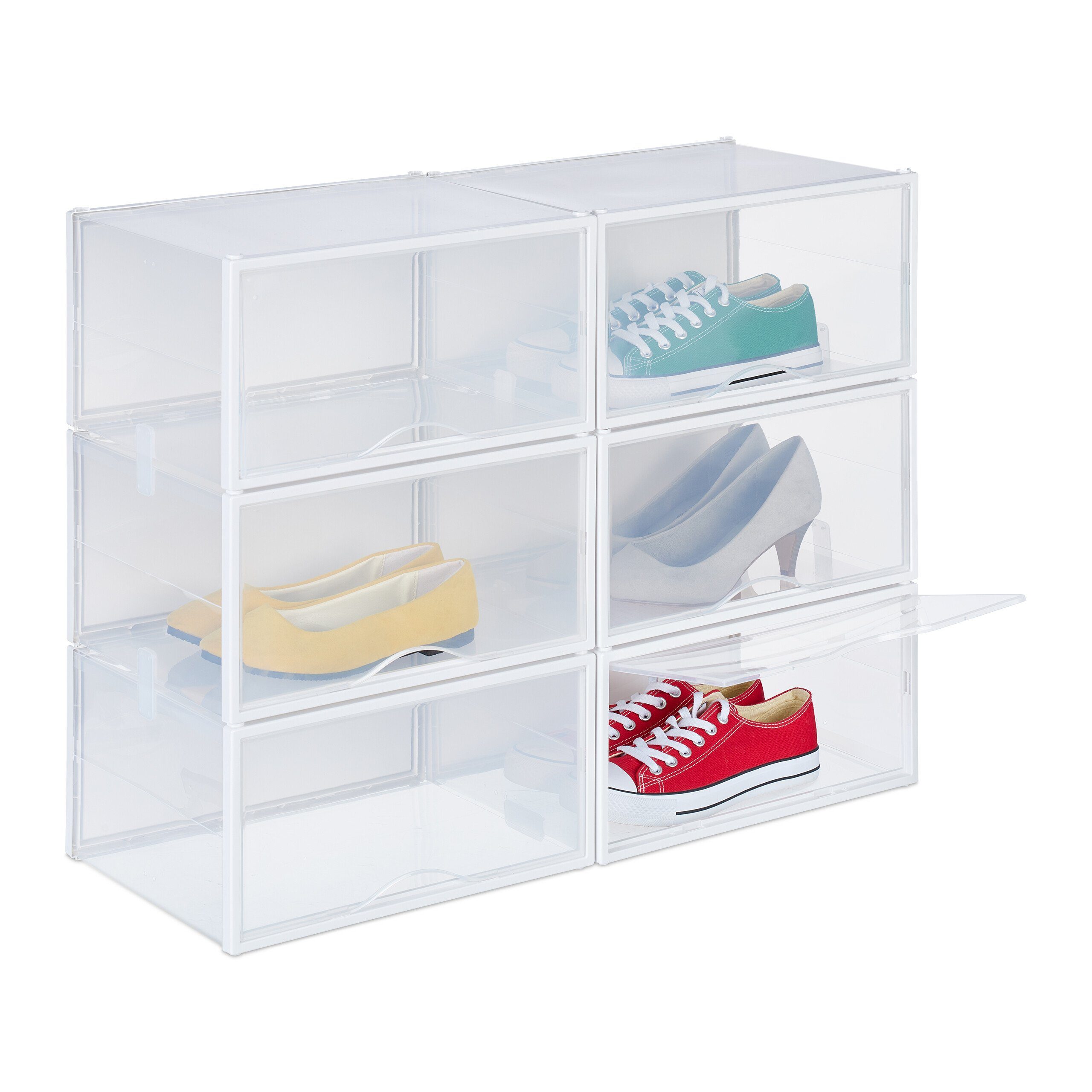 Yorbay 12er Set super transparent Schuhboxen, stapelbarer Schuhorganizer,  Kunststoffbox für Schuhe bis Größe 48 