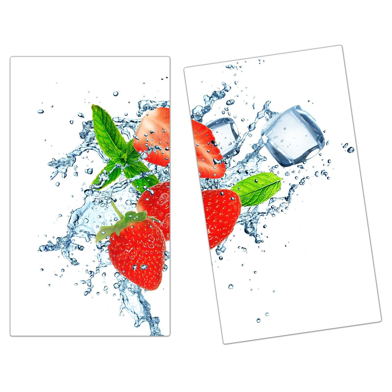 Wassersplash, aus Erdbeere Primedeco Spritzschutz Glas, auf Herd-Abdeckplatte (2 Glas tlg) Herdabdeckplatte