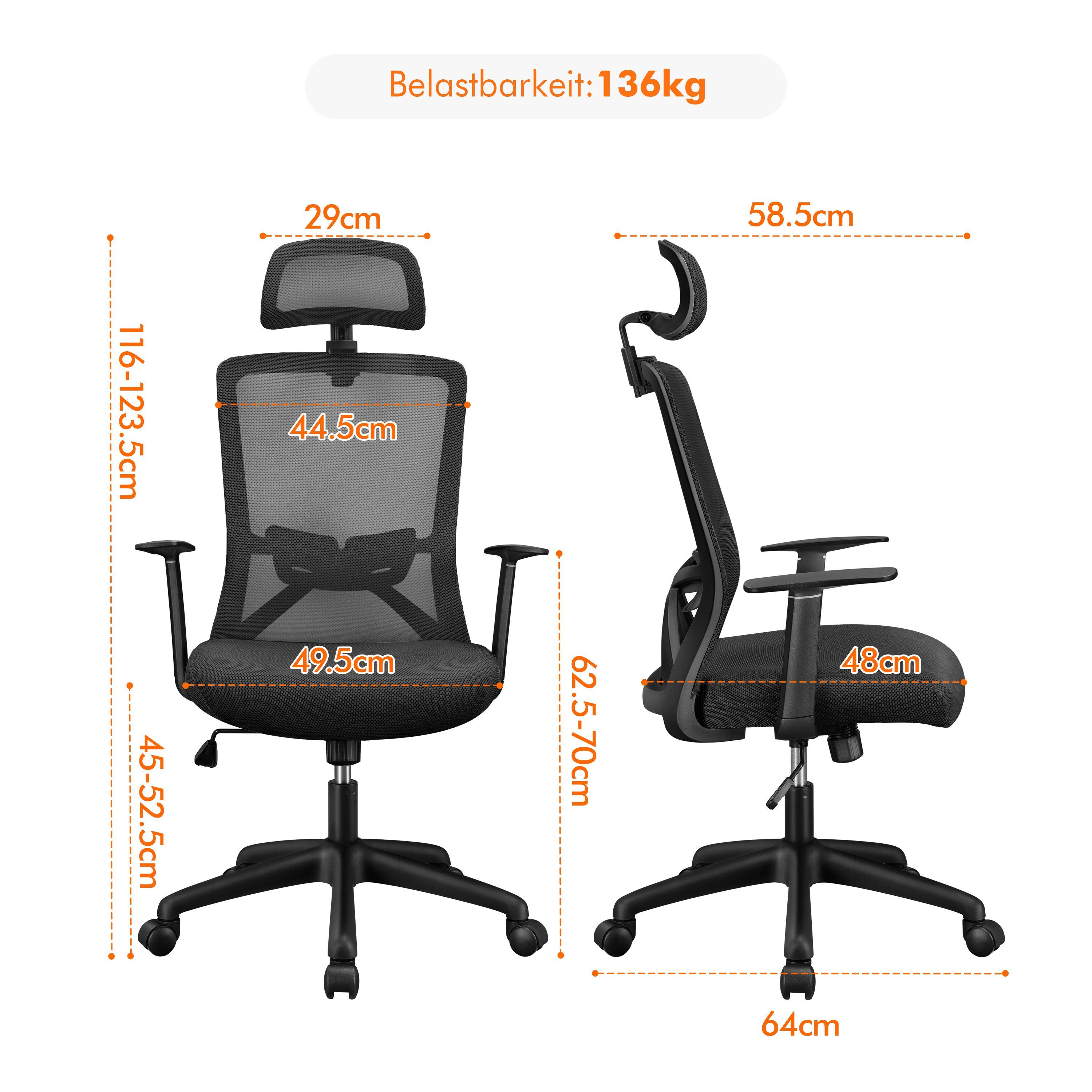 Ergonomischer Rollen Schreibtischstuhl Schwarz Yaheetech mit Bürostuhl Drehstuhl,