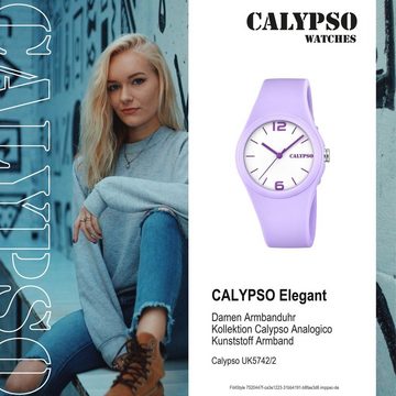 CALYPSO WATCHES Quarzuhr Calypso Damen Uhr K5742/2 Kunststoffband, Damen Armbanduhr rund, Kunststoff, PURarmband lila, Elegant