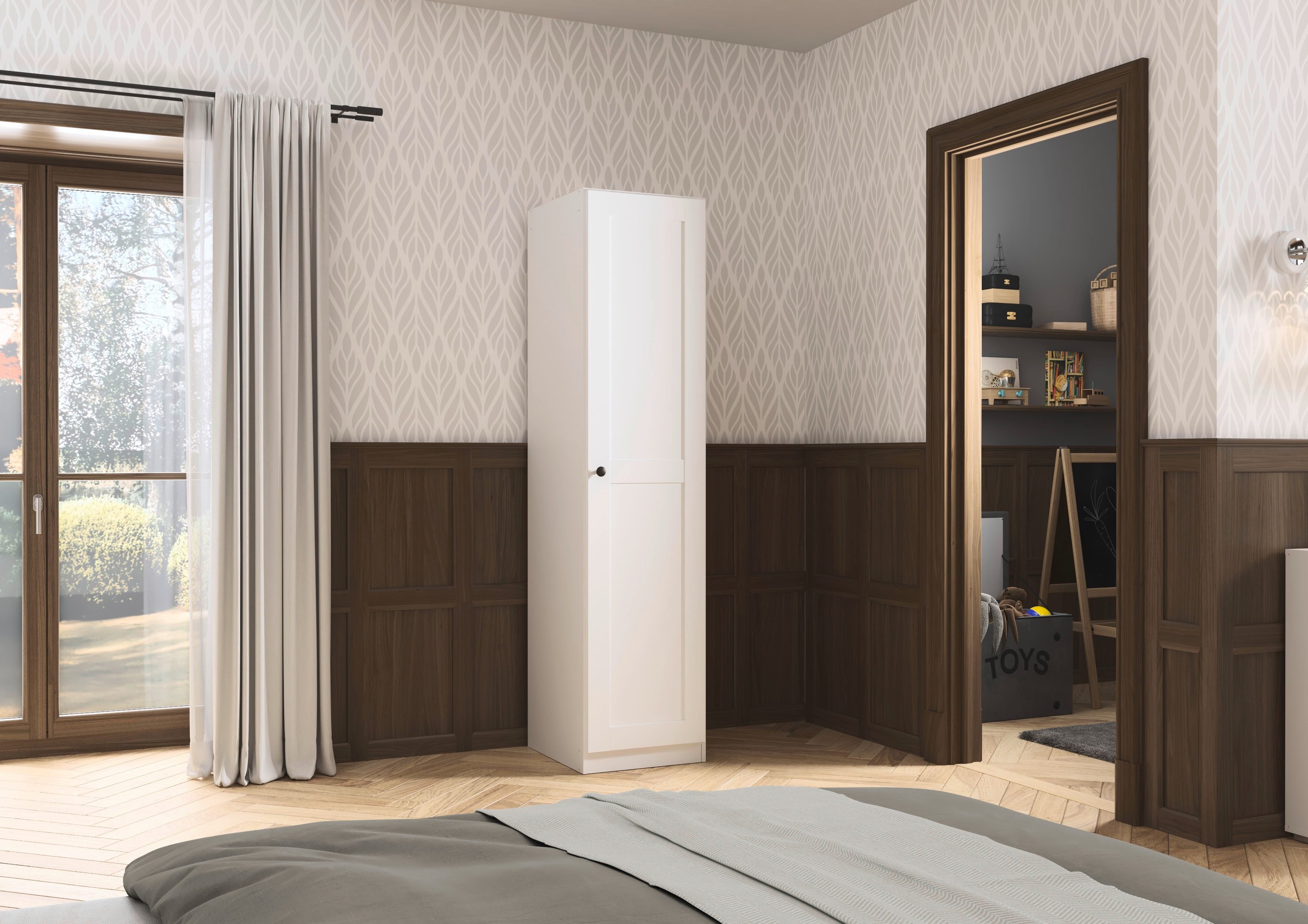 rauch Drehtürenschrank Kleiderschrank Schrank Garderobe Ankleide Schlafzimmerschrank YLVA (Breiten: 90/135/180 cm, Höhe 197 cm) skandinavischer Style mit Rahmenfront und Knopfgriffen MADE IN GERMANY