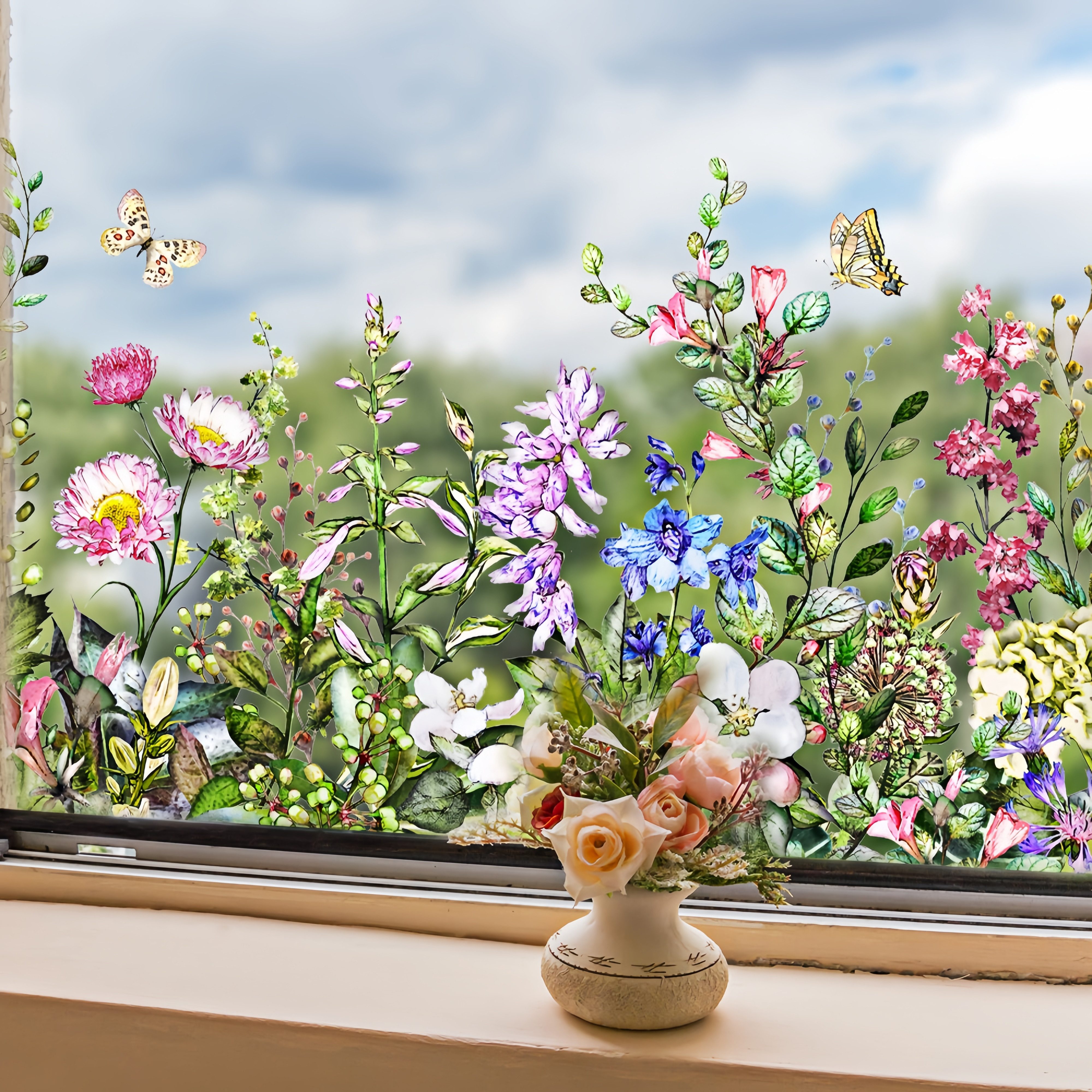 FOUORTUNATE-BEE Fenstersticker Pflanzen- & Blumen-Wandaufkleber – 40×100 cm, Dekorativer Fenster- und Wandaufkleber für Zuhause
