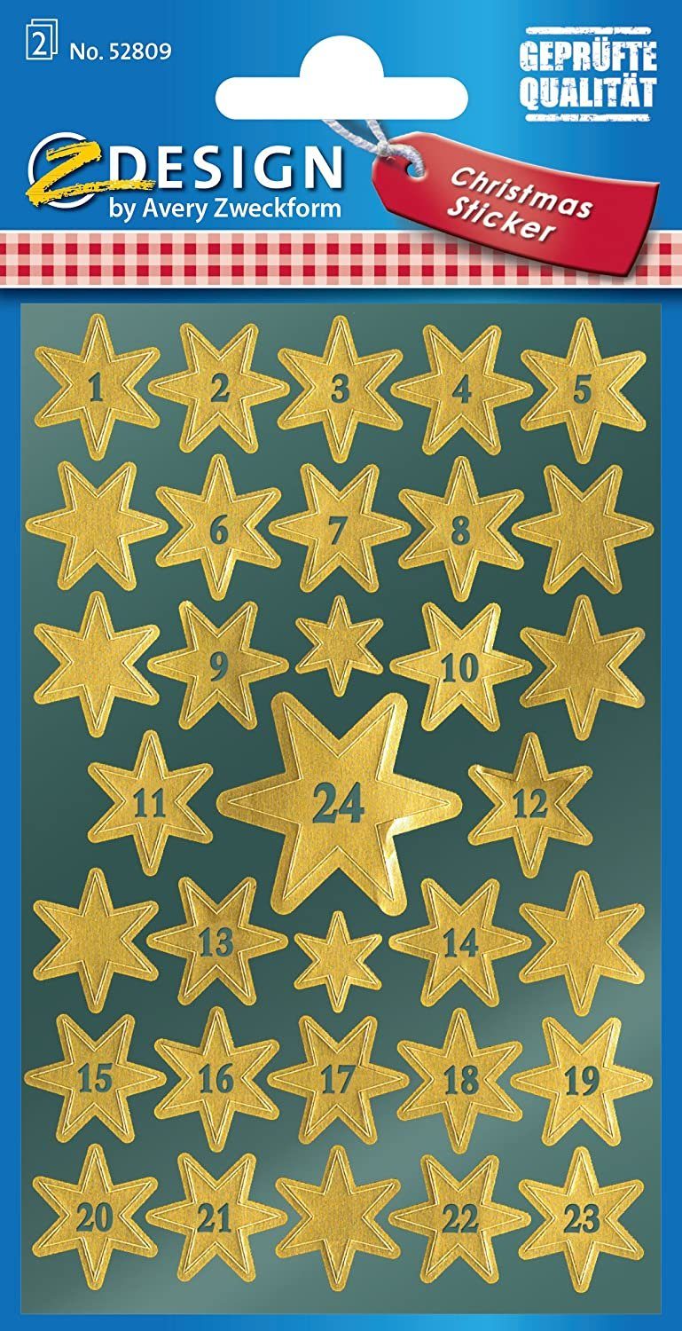 Avery Zweckform Aufkleber AVERY Zweckform ZDesign Adventskalender-Sticker "Sterne" 52809