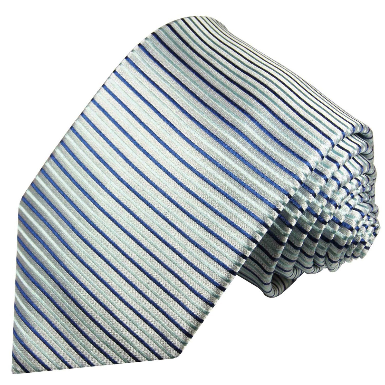Paul Malone Krawatte Herren Seidenkrawatte mit Tuch modern gestreift 100% Seide (Set, 2-St., Krawatte mit Einstecktuch) Breit (8cm), blau silber 429 – Bild 3 von 3